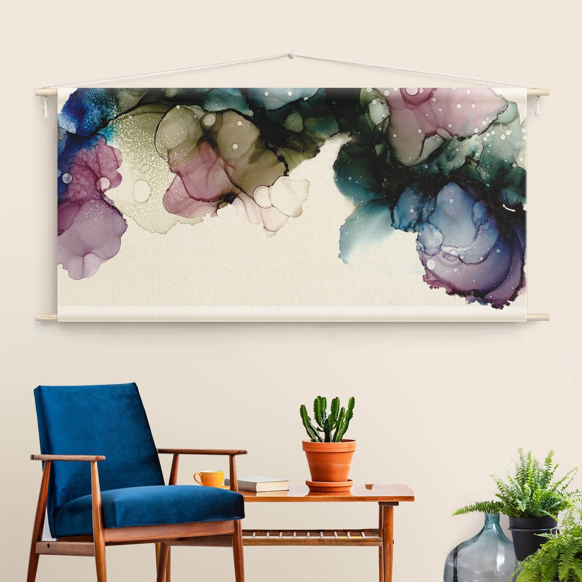Bilderdepot24 Wandteppich modern Muster Abstrakt Aquarell blau, rechteckig, Höhe: 2.6 mm, großes Wandbild aus Natur-Baumwolle Wandbehang Stoffbild Tuch Wollseil