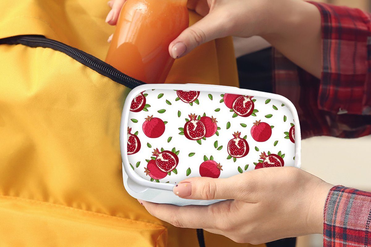 Lunchbox und MuchoWow und Jungs - (2-tlg), weiß für Brotdose, - Erwachsene, Kunststoff, Kinder Mädchen Brotbox Granatapfel, Blätter Früchte für