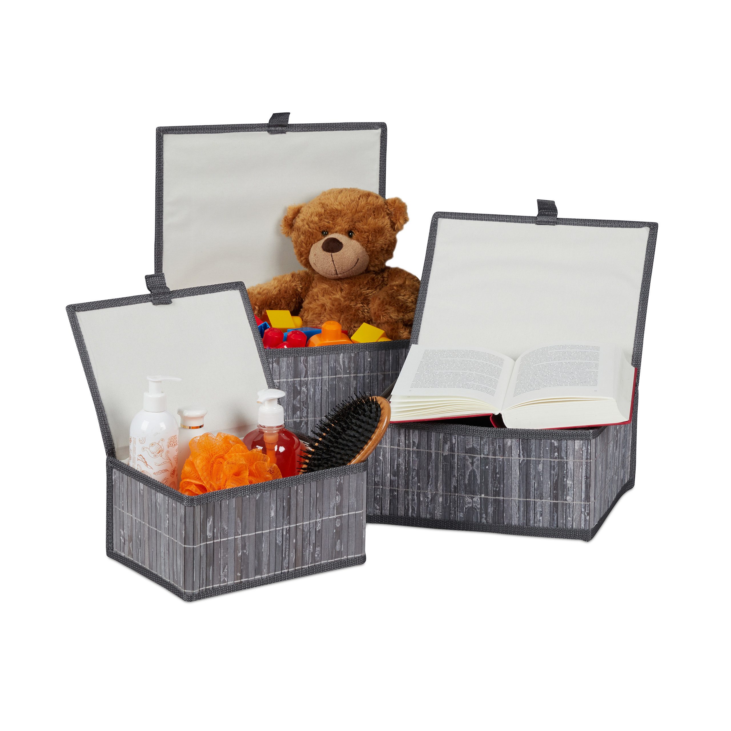 relaxdays Aufbewahrungskorb 3er Set, Grau günstig online kaufen