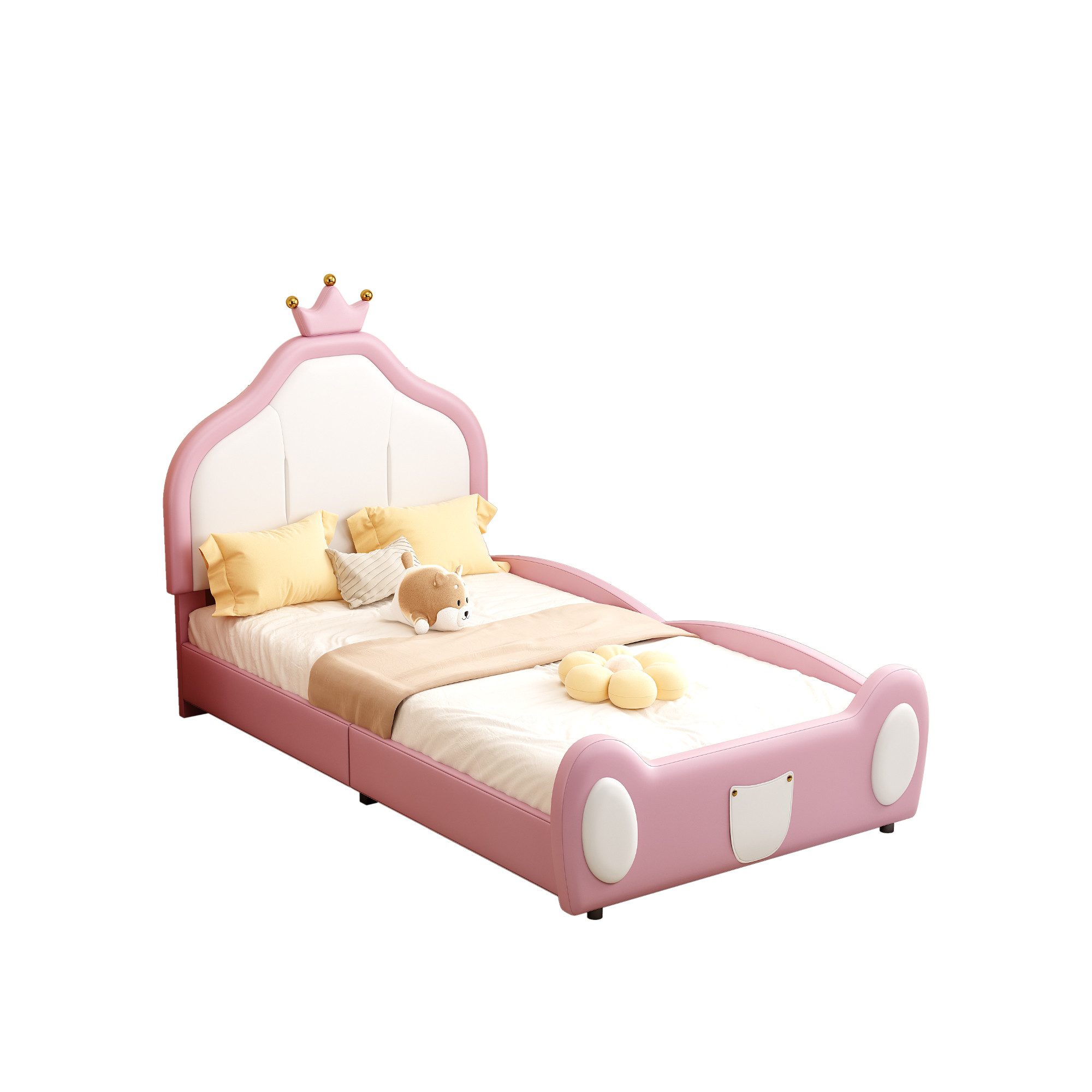 Flieks Polsterbett, Kinderbett Einzelbett 90x200cm mit Krone Kopfteil Kunst günstig online kaufen