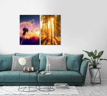 Sinus Art Leinwandbild 2 Bilder je 60x90cm Pusteblume Wald Sommer Sonnenstrahlen warmes Licht Heilsam positive Energie
