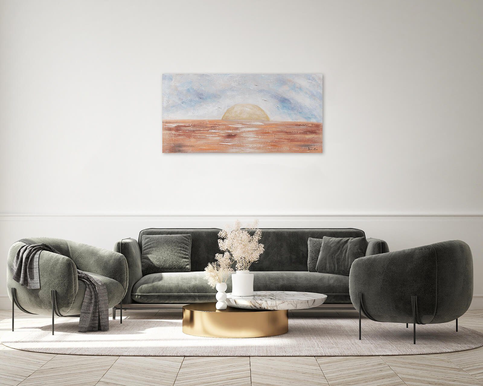 100% Sunrise Leinwandbild KUNSTLOFT Life HANDGEMALT Wohnzimmer New 120x60 Gemälde cm, of Wandbild