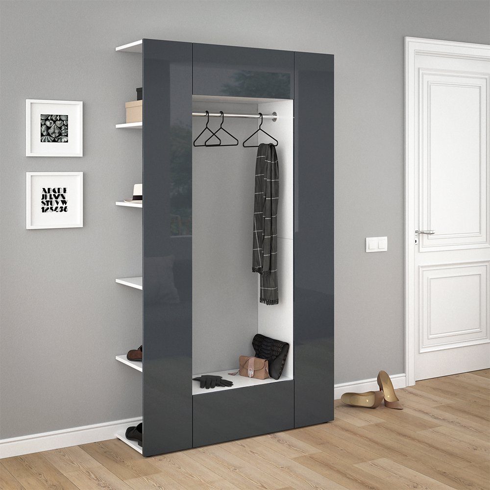 Vicco Garderoben-Set Mats, Anthrazit Hochglanz/Weiß, 36.6 x 191 cm, (kein Set)