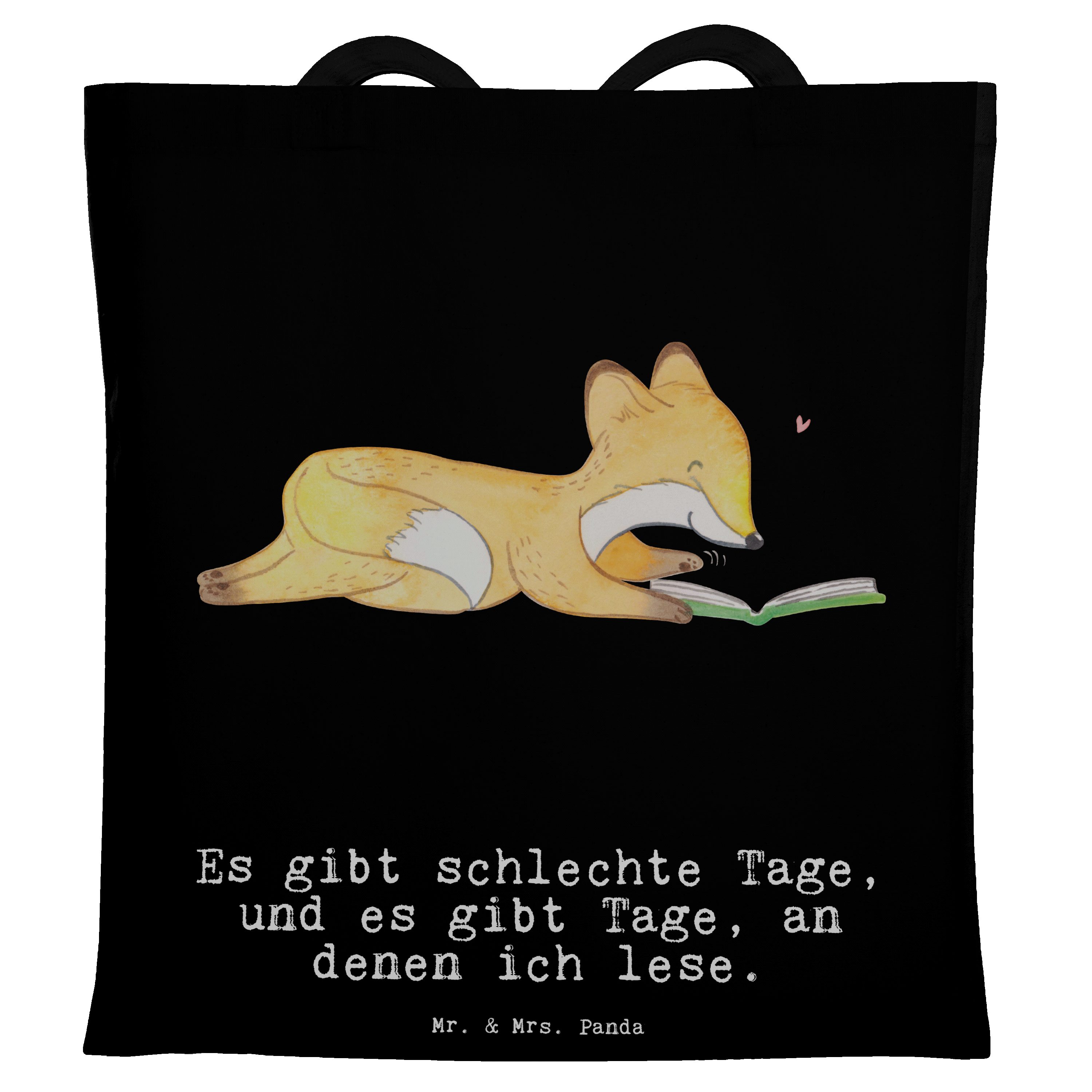 Mr. & Mrs. Panda Tragetasche Fuchs Lesen Tage - Schwarz - Geschenk, Bücher lesen, Jutebeutel, Eink (1-tlg)