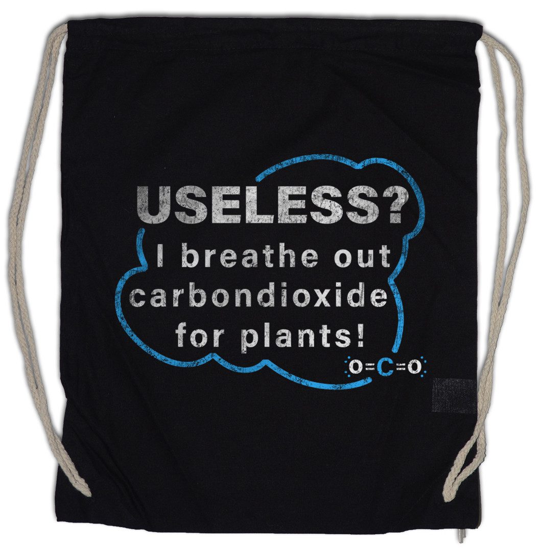 Urban Backwoods Turnbeutel Useless Carbondioxide Turnbeutel Co2 Comedy Umweltschutz Vegan Veganer (1-tlg), Vegetarier Öko Gärtner Spaß