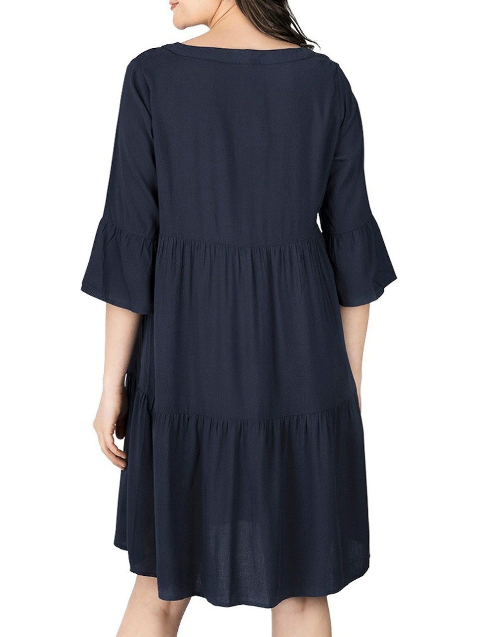 DENIMFY Sommerkleid Damen Kleid DFFrida A-Linie 3/4 Arm Freizeitkleid mit V-Ausschnitt aus 100% Viskose