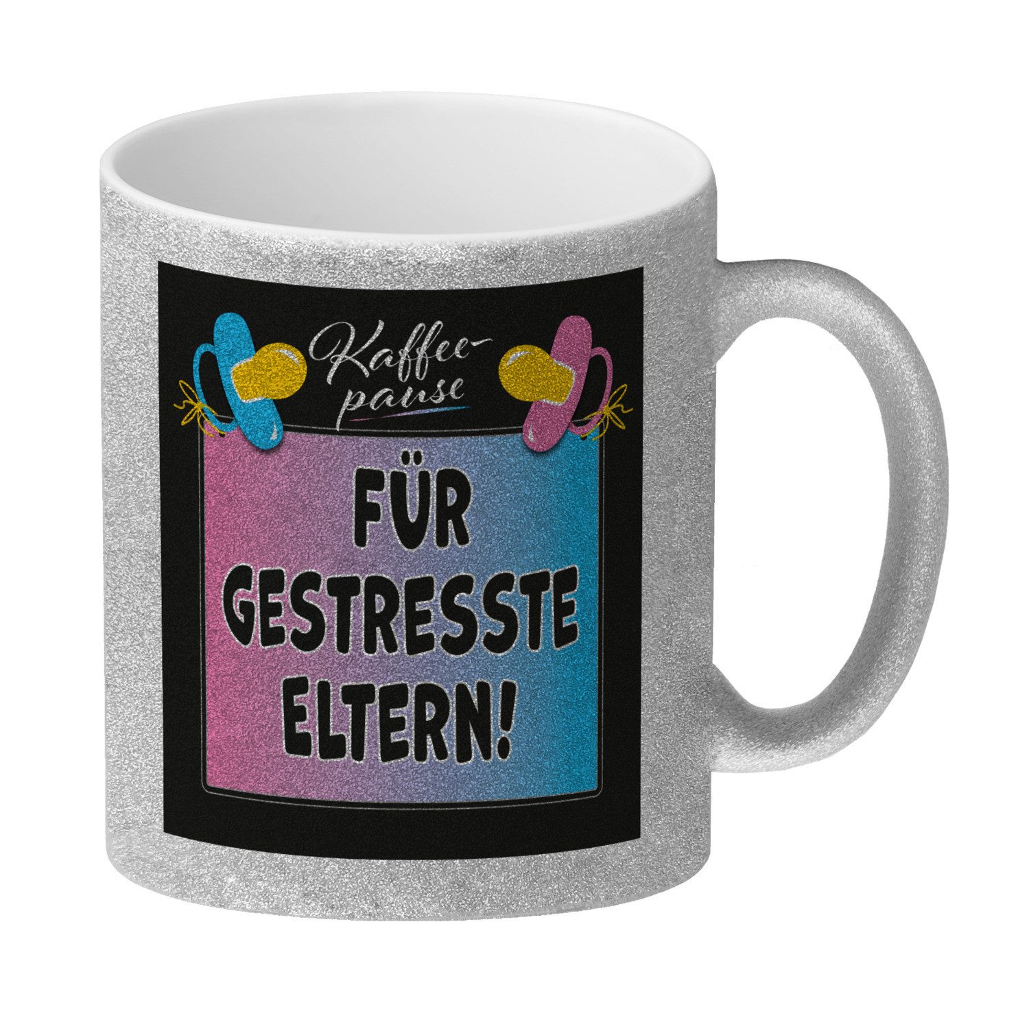 Tasse Schnuller Glitzer Kaffeebecher mit Spruch Kaffeepause Für gestresste