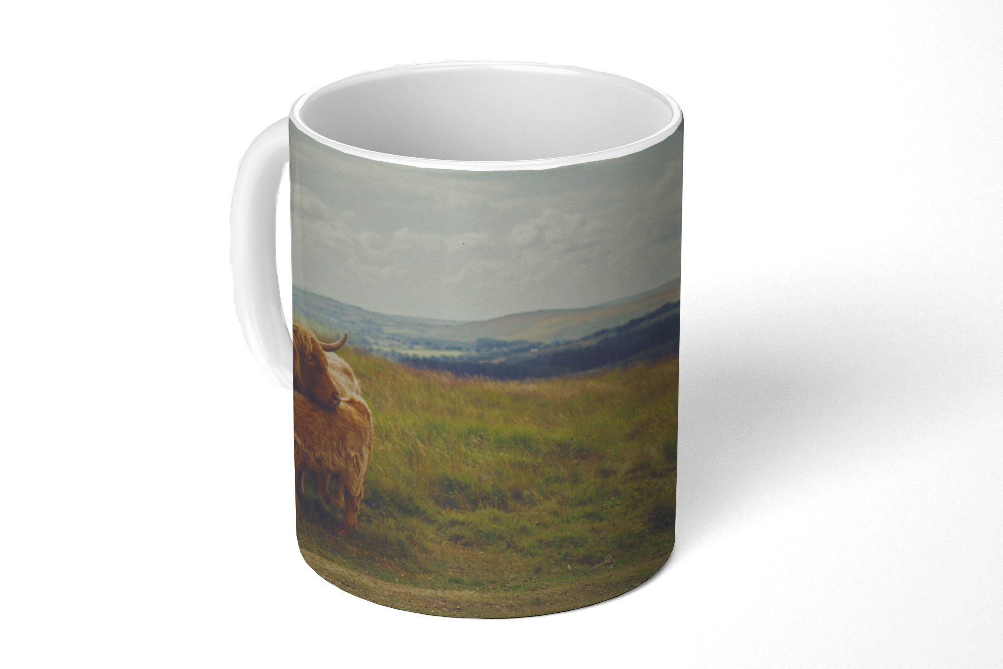 Wolken Schottische Kaffeetassen, - Geschenk Teetasse, Becher, Highlander Tiere, - Gras MuchoWow Keramik, - Teetasse, Tasse