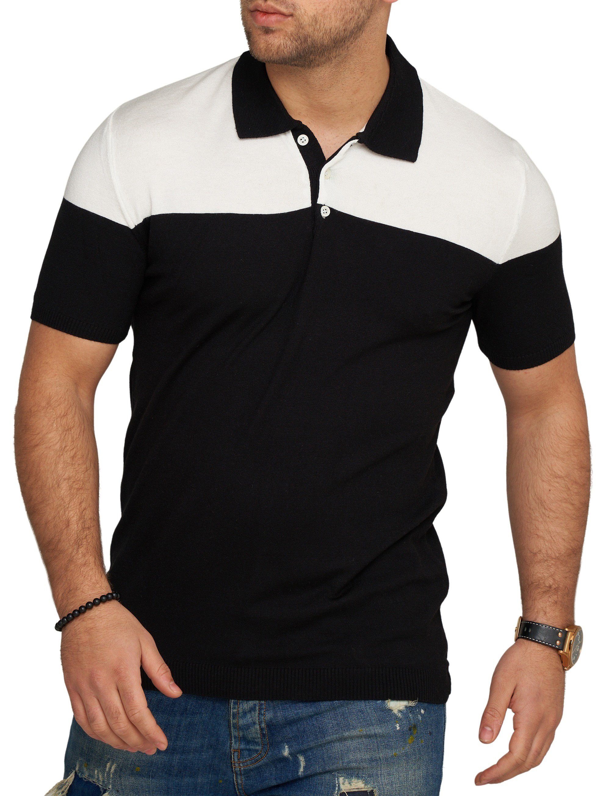 Kurzarm CRPARATI Color-Block Polo Poloshirt Strick Schwarz T-Shirt CARISMA