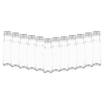 MamboCat Vorratsglas 12er Set Marasca 100 ml Schnapsflasche + Schraubdeckel silber Goldrand, Glas
