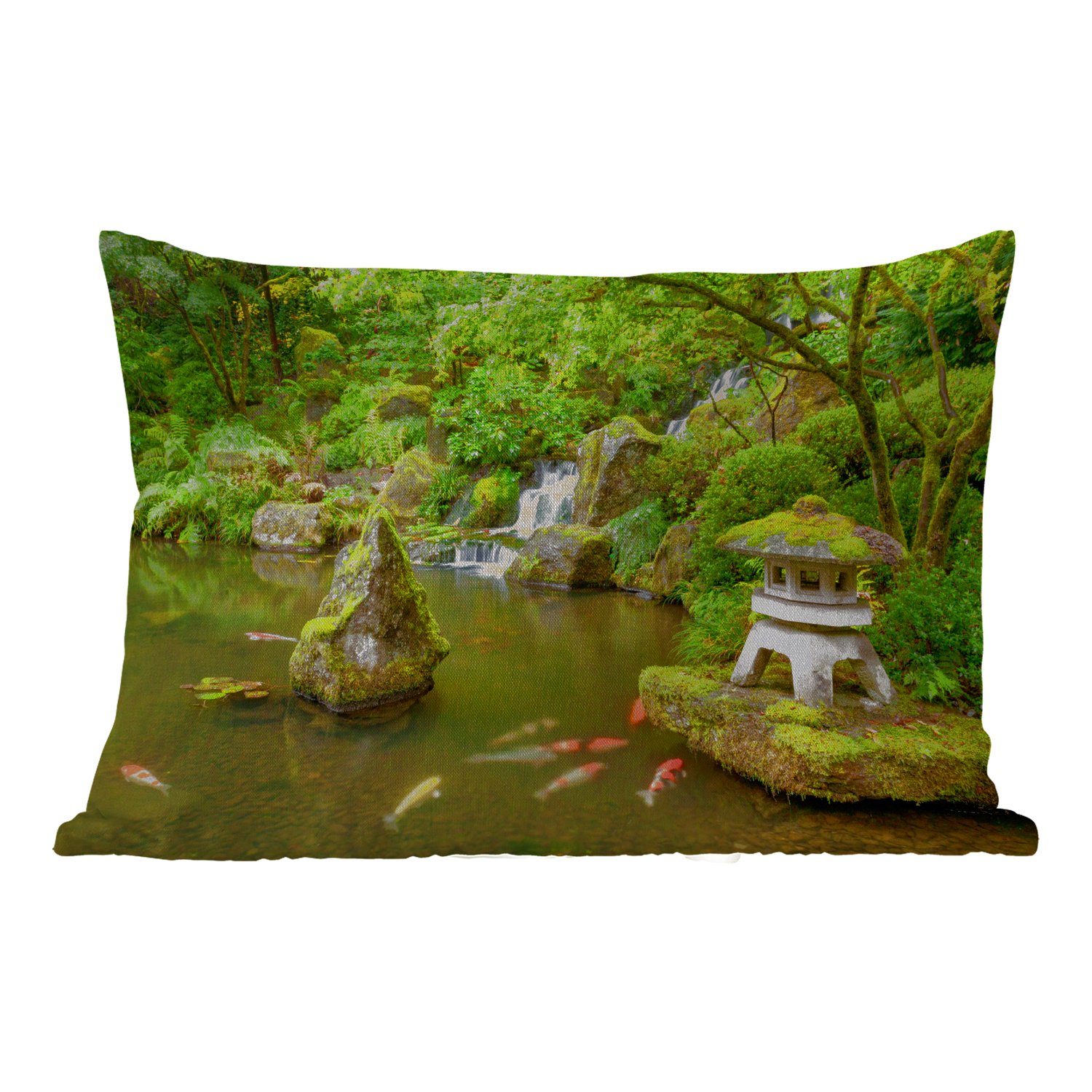 - - MuchoWow Kissenhülle Laterne Wasserfall Moos - Polyester, Outdoor-Dekorationskissen, Wasser, Koi Dekokissen Japanische - Dekokissenbezug,