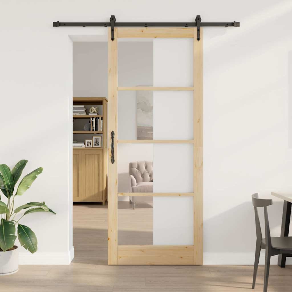 vidaXL Haustür Schiebetür Natur 93 x 232 cm Massivholz Kiefer und Glas (1-St)