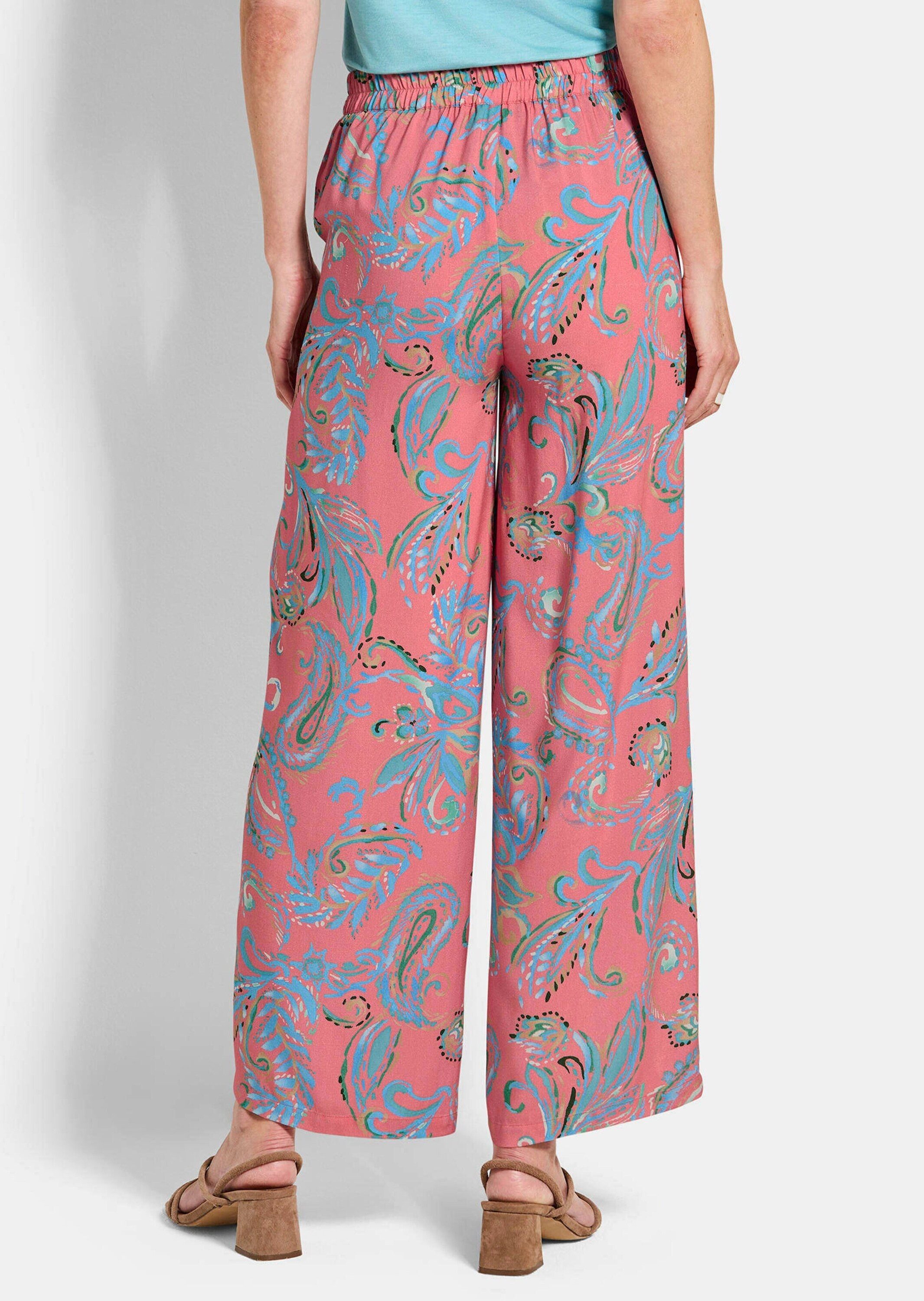 GOLDNER Schlupfhose Leichte Sommerhose mit Paisley-Print Druckhose mit Schlupfbund, Eingriffstaschen und Knöchellänge