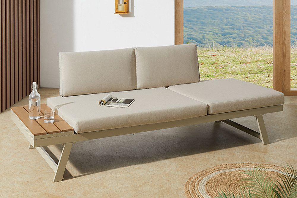 riess-ambiente Loungesofa MODULAR MIAMI 230cm champagner greige - Aluminium, WPC, wetterfest, Einzelartikel 1 Teile, Outdoor-Liege · Balkon/Terrasse/Garten · verstellbares Kopfteil