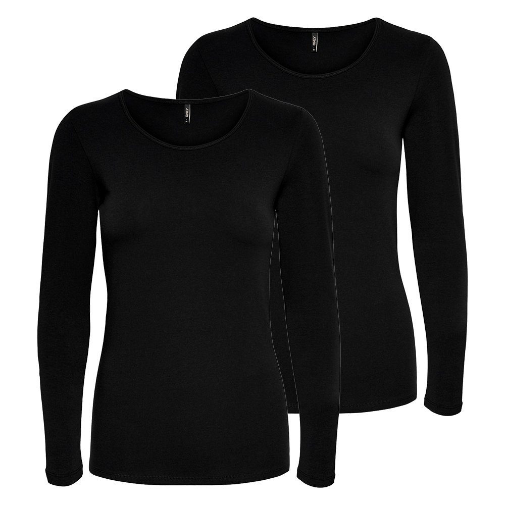 ONLY Langarmshirt Langarmshirt Damen Shirt Schwarz Weiß Longsleeve 1er - 5er Pack