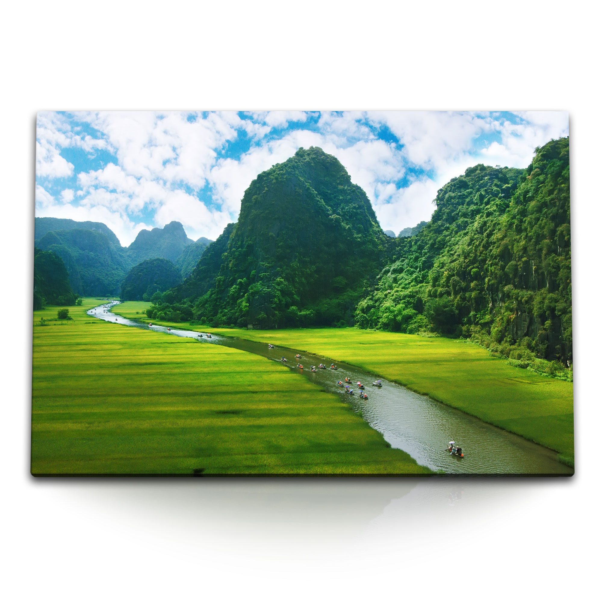 Leinwandbild 120x80cm Wandbild auf Leinwand Vietnam Natur Landschaft Fluss Berge Gr