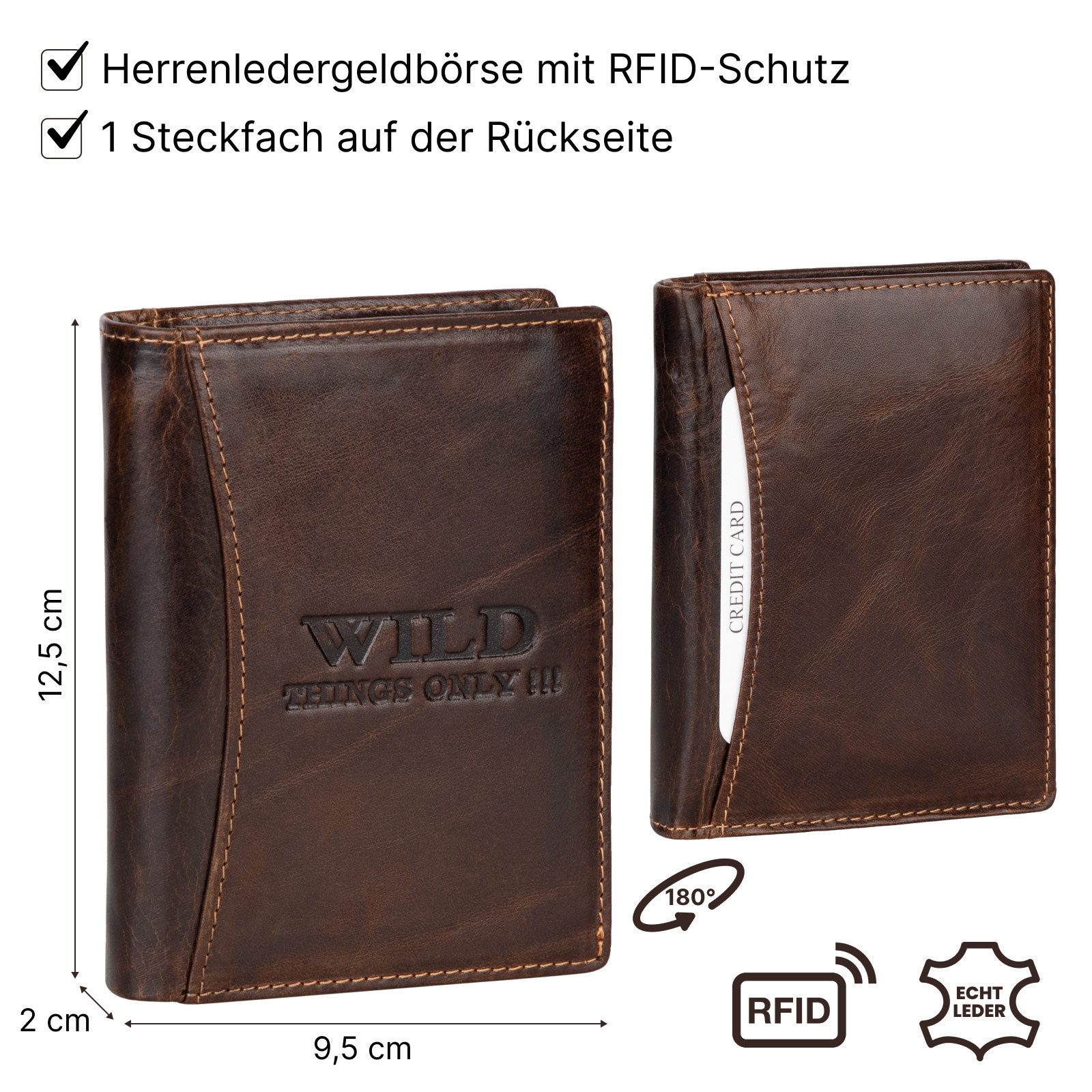 Wild Things Only !!! Geldbörse RFID echt Leder Portemonnaie Geldbörse Riegelbörsel Herren Braun, RFID Schutz – Bild 3 von 5