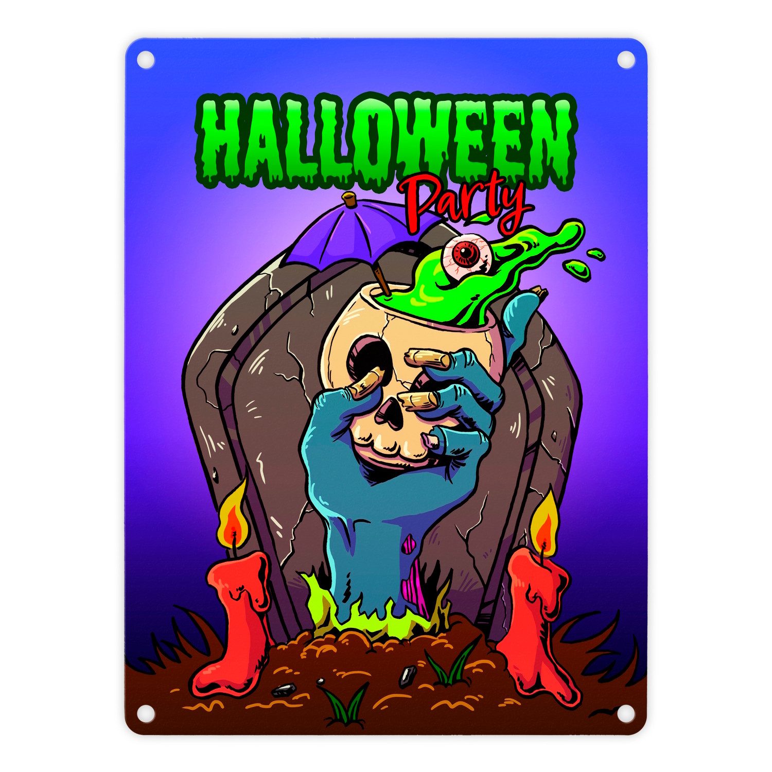 Metallschild Metallschild in 15x20 cm mit Halloween Party Motiv und schauriger