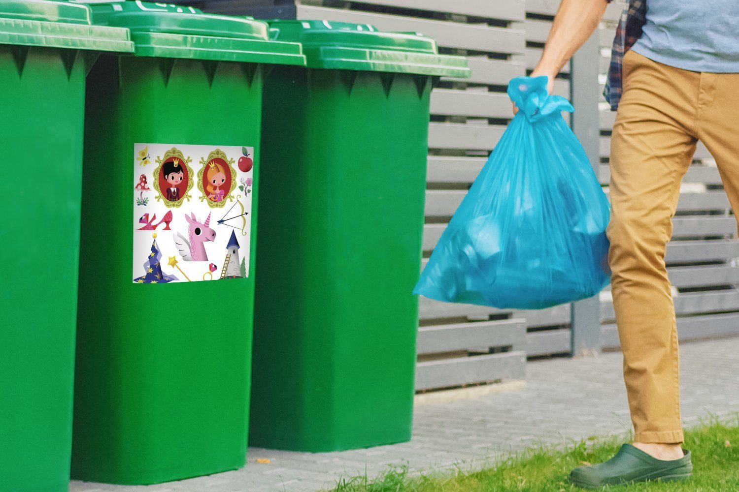 MuchoWow Wandsticker Container, St), Eine Abfalbehälter Mülltonne, Menschen Sticker, verschiedener und Illustration Mülleimer-aufkleber, Dinge (1