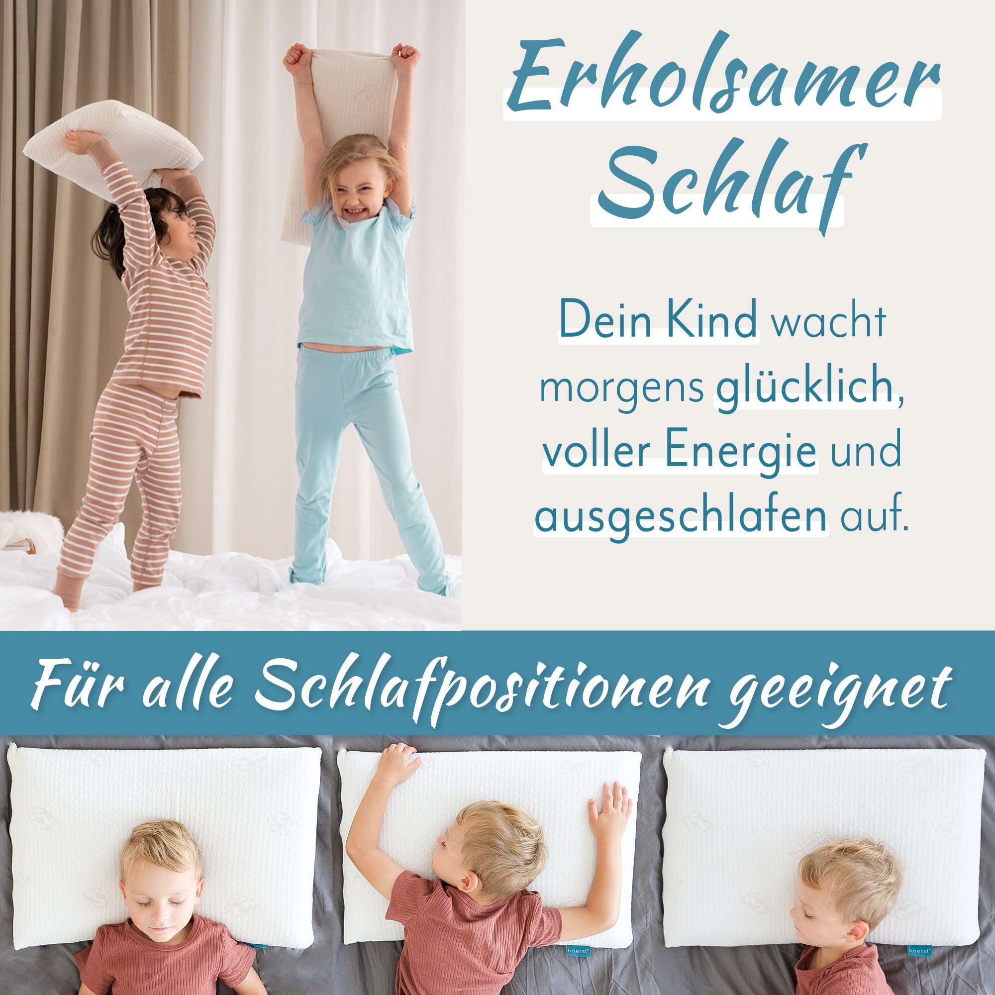 KNERST Kopfkissen für Kinder Bio-Baumwolle & recyceltem Polyester für weniger Schwitzen, Füllung: Bezug aus 30% Baumwolle und 70% Polyester, Bezug: Bio-Baumwoll – Bild 5 von 5