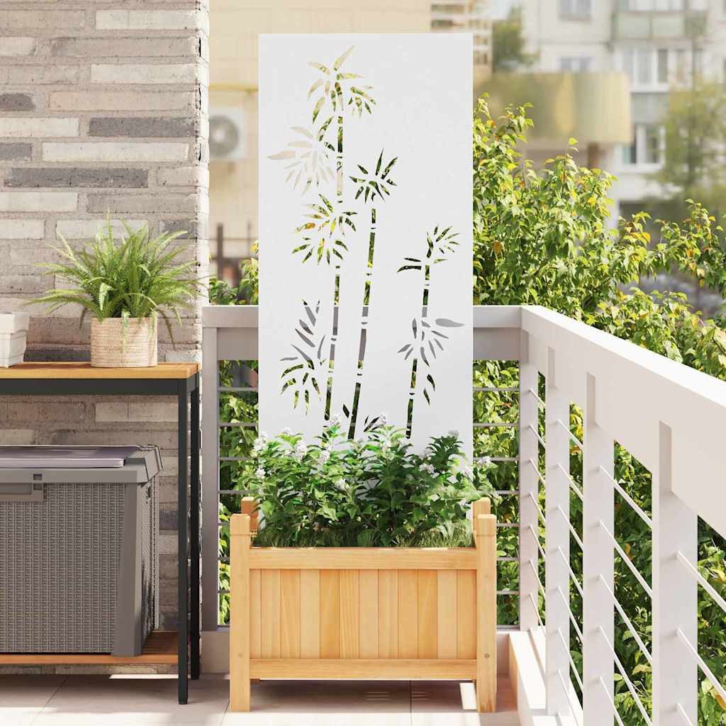 furnicato Sichtschutzelement Garten Sichtschutz Floral 50 x 140 cm Weiß, Matte Sichtschutzwand mit floralen Intarsien für deine Terrasse