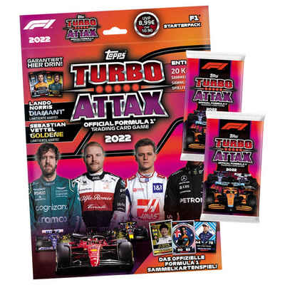 Topps Sammelkarte Topps Turbo Attax Karten Formula 1 - 2022 - 1 Starter + 2 Booster, Formula 1 Karten 2022 - 1 Starter + 2 Booster