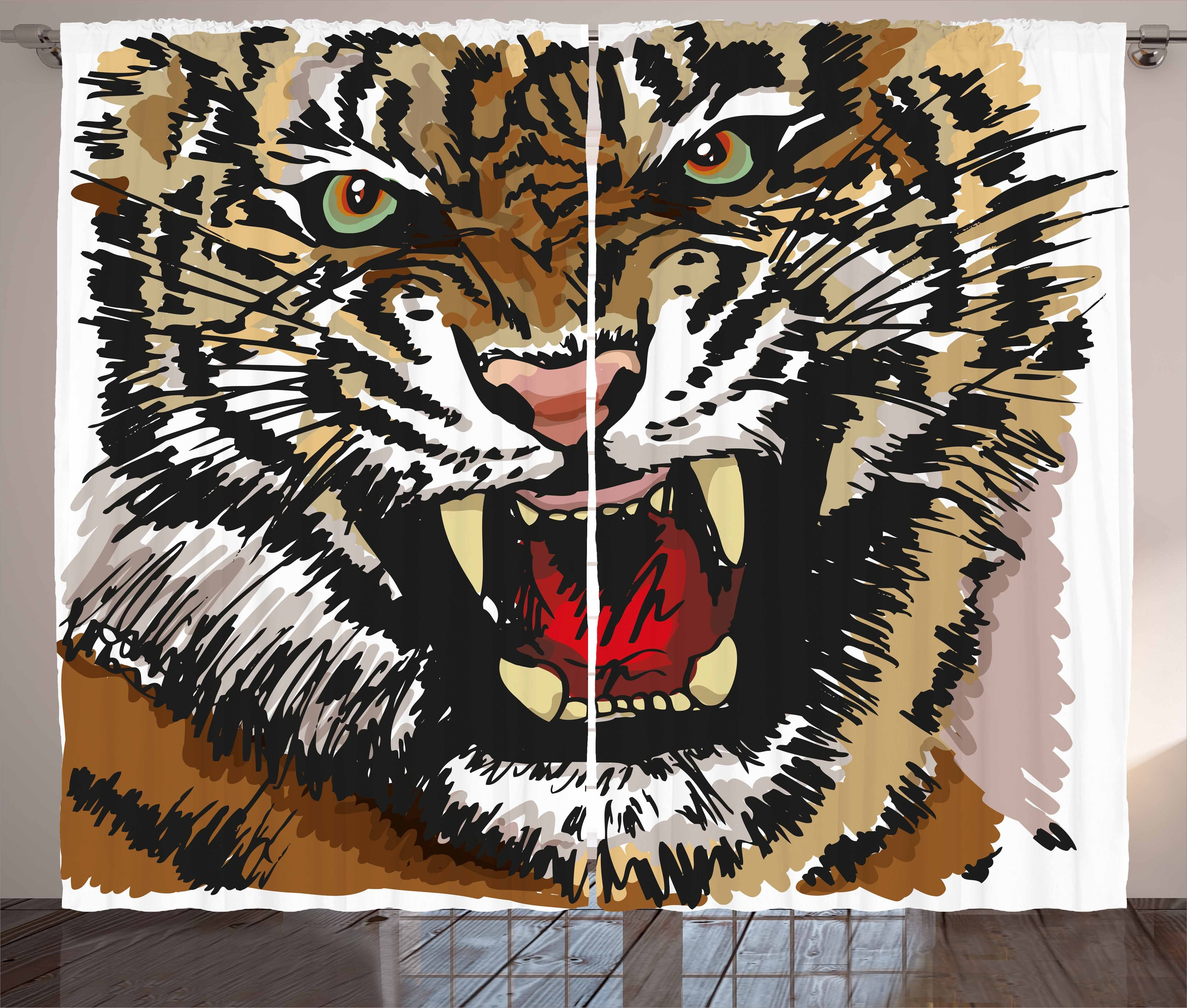 Verärgerte Tiger Schlafzimmer Abakuhaus, Vorhang Haken, Augen mit Schlaufen Gardine und Skizze-Kunst Kräuselband