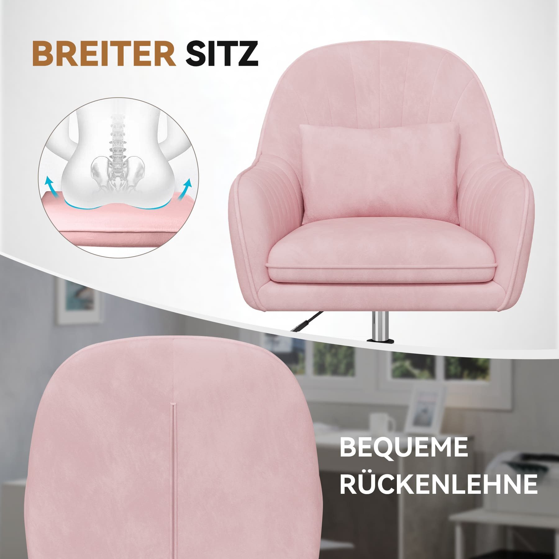 HawthyHome Bürostuhl Ergonomischer Homeoffice-Stuhl, 360° Drehbar & Höhenverstellbar (1 St), Samtbezug mit Kopfkissen, ideal für Arbeitszimmer & Schlafzimmer
