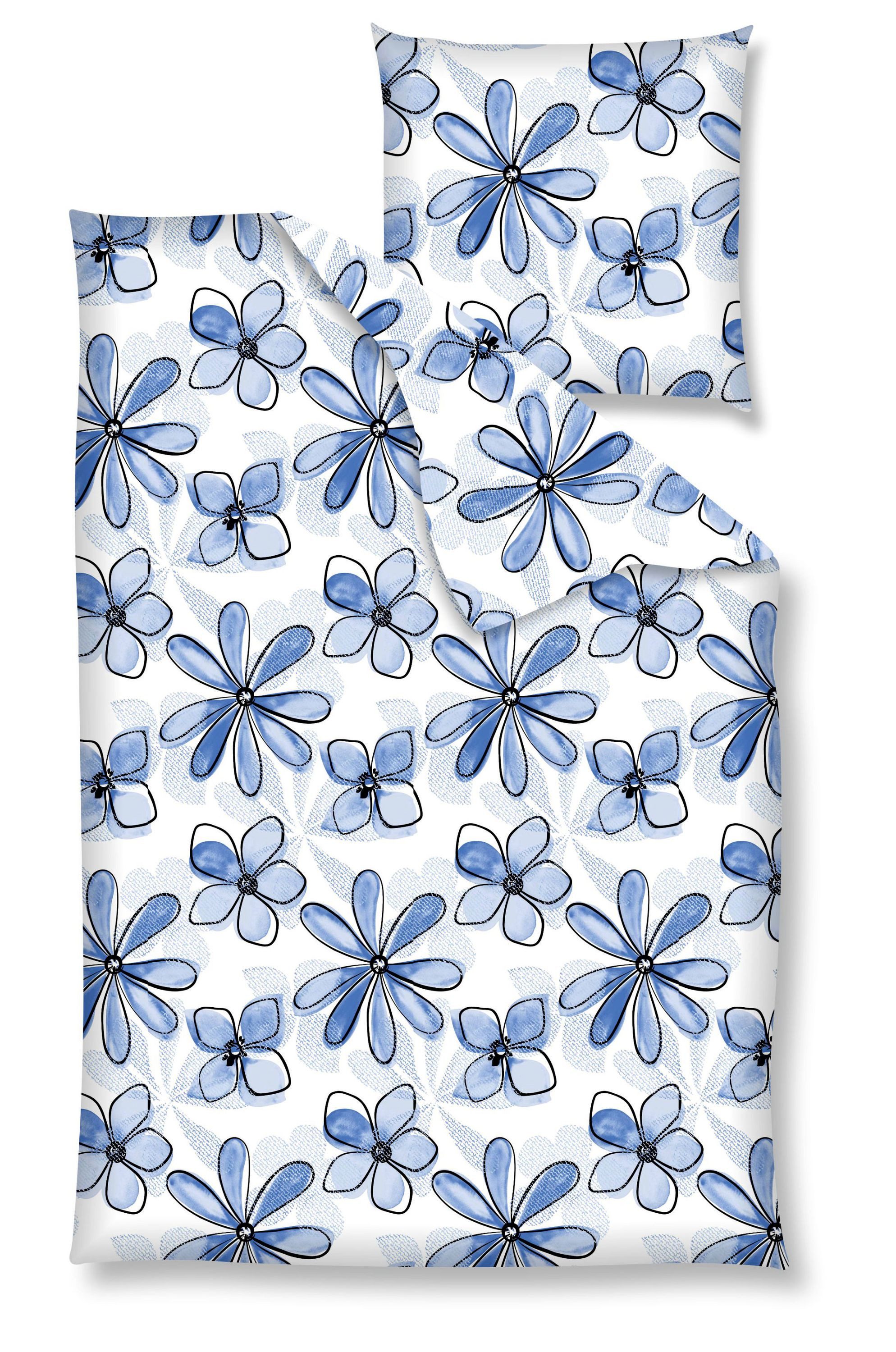 Nanette Bettwäsche Baumwolle, Renforcé, 2 teilig, blaue Blümchen