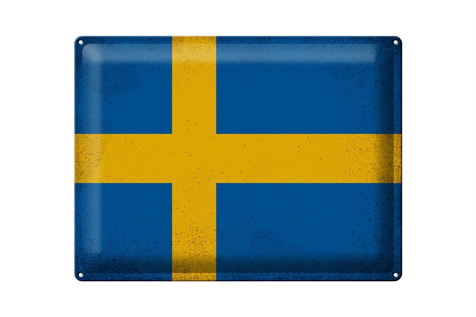 Femer GmbH Metallschild Flagge Schweden 40x30cm Flag of Sweden Vintage, (1 St), gewölbte Oberfläche, abgerundete Ecken, umgeschlagene Kanten