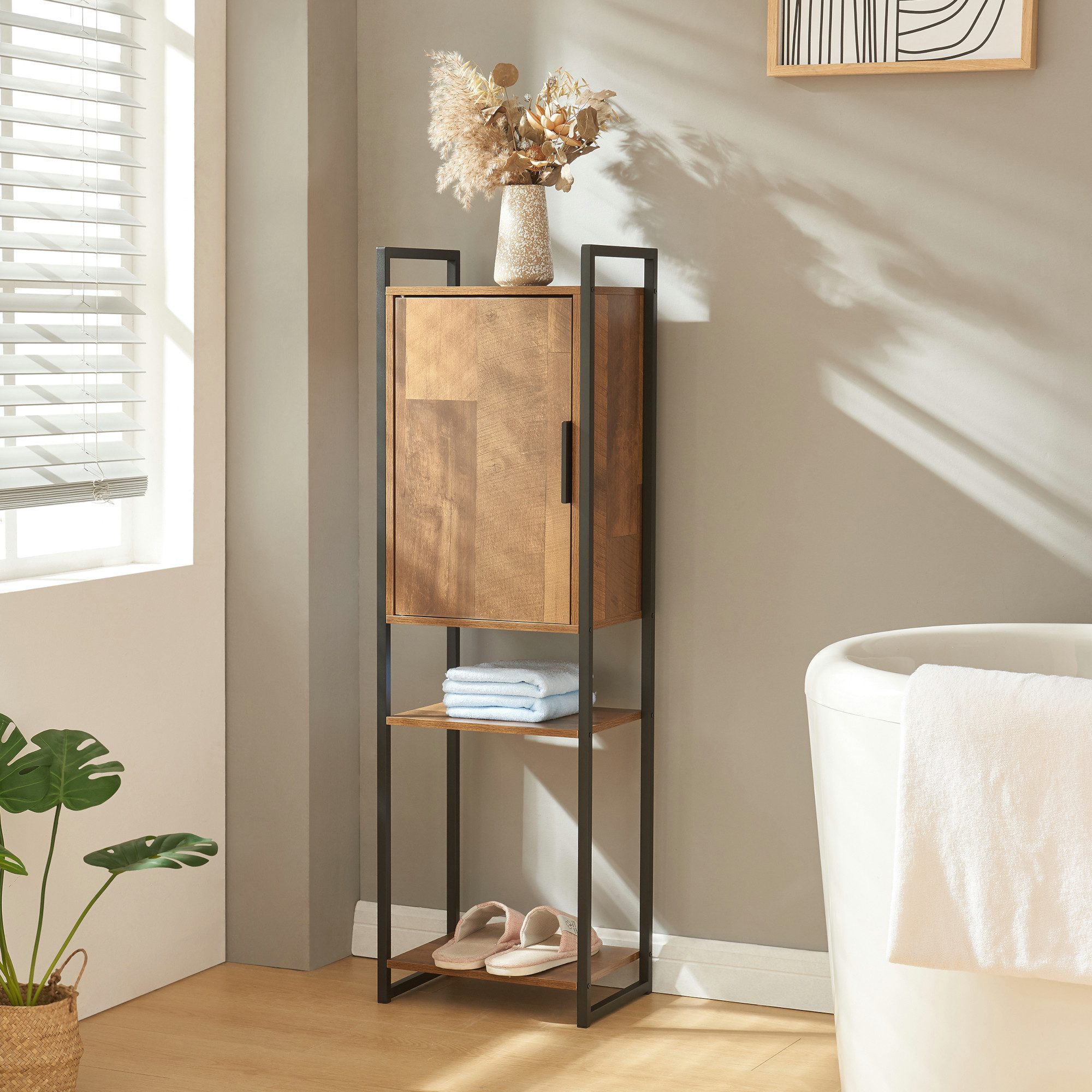 en.casa Midischrank »Namsskogan« Badezimmerschrank 115x35x25cm Walnussoptik günstig online kaufen