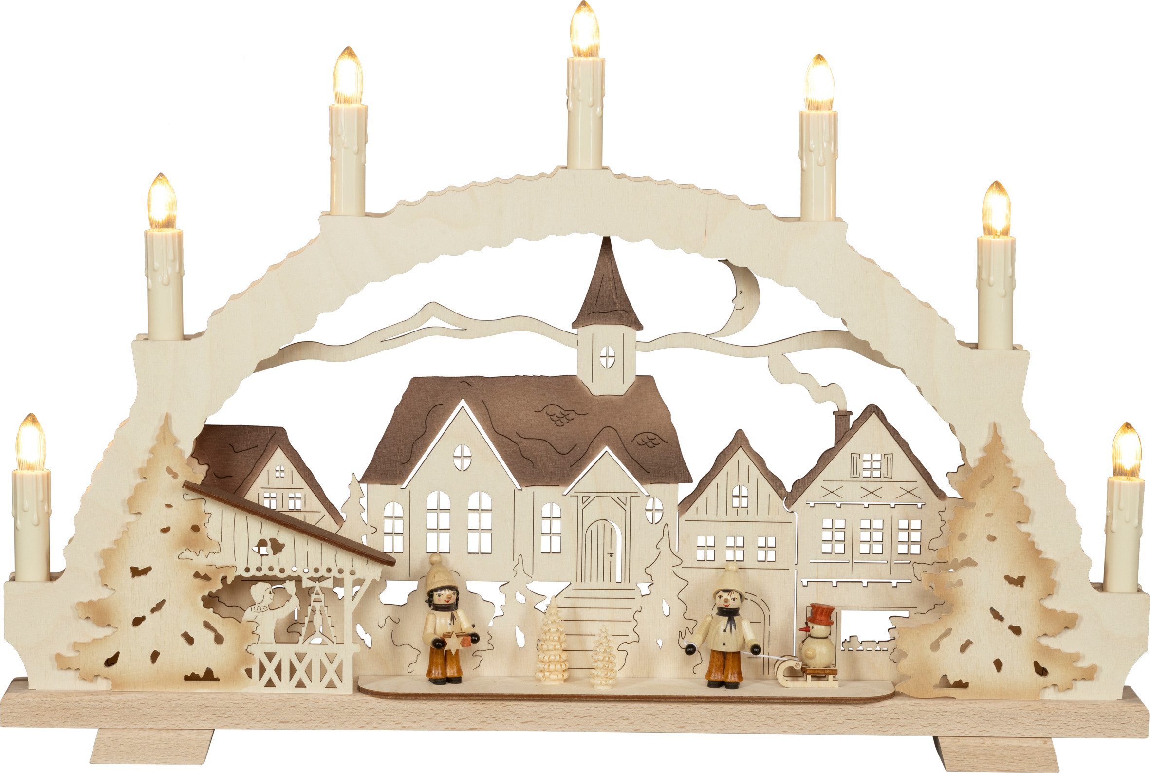 SAICO Original LED Schwibbogen Premium-Line-Lichterbogen, Weihnachtsmarktzauber, Premium LED-Beleuchtung, warmweiß, BxHxT: 52x34,5x5 cm