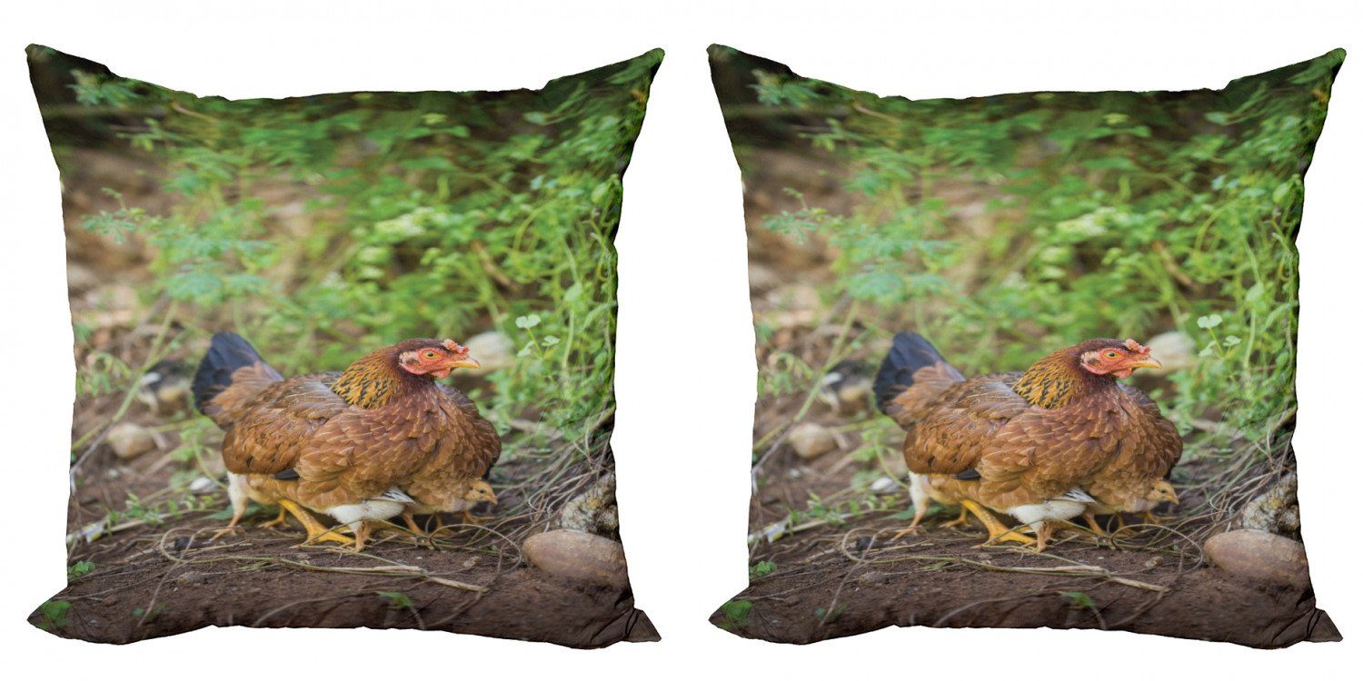Kissenbezüge Modern Accent Doppelseitiger Digitaldruck, Abakuhaus (2 Stück), Henne und Küken Huhn auf Babys