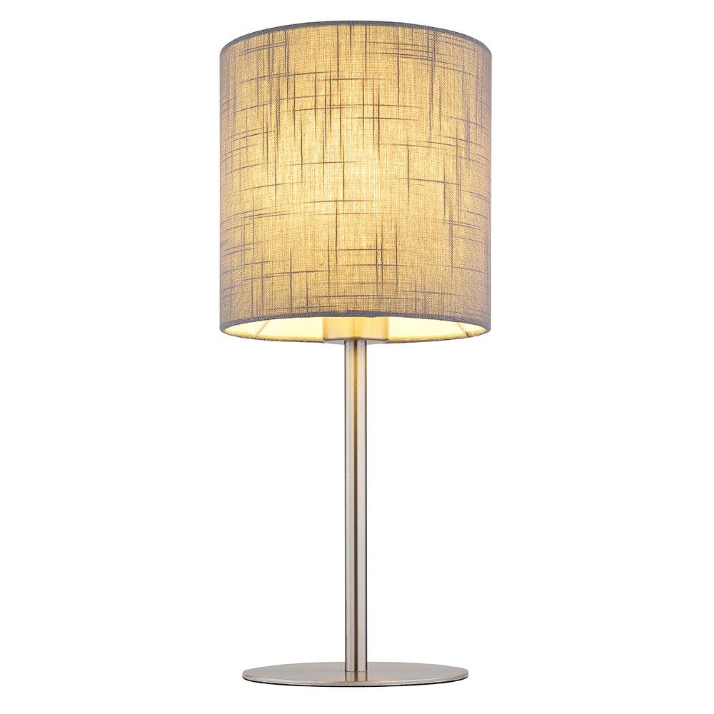 GLOBO LIGHTING Tischleuchte, Leuchtmittel nicht inklusive, Tischleuchte Beistelllampe E27 Metall Nickel matt Textilschirm grau