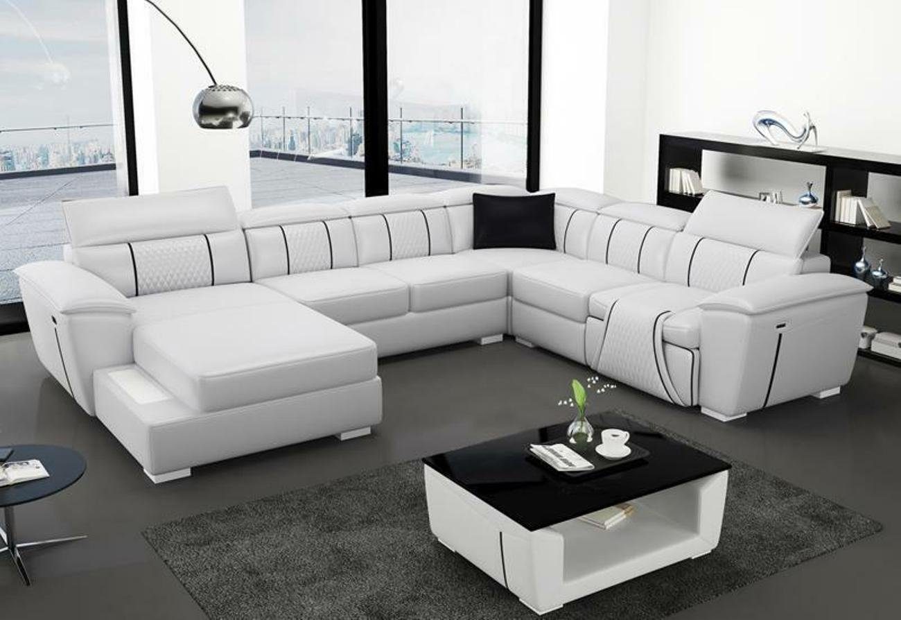 JVmoebel Ecksofa Relax Multifunktion Leder Weiß Ecksofa Sofa Couch Wohnlandschaft U-Form