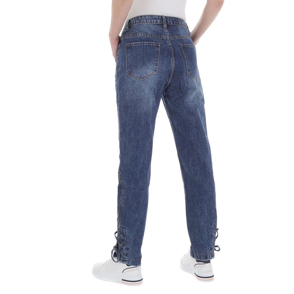 Ital-Design Mom-Jeans Damen Freizeit Used-Look High Waist Jeans in Blau