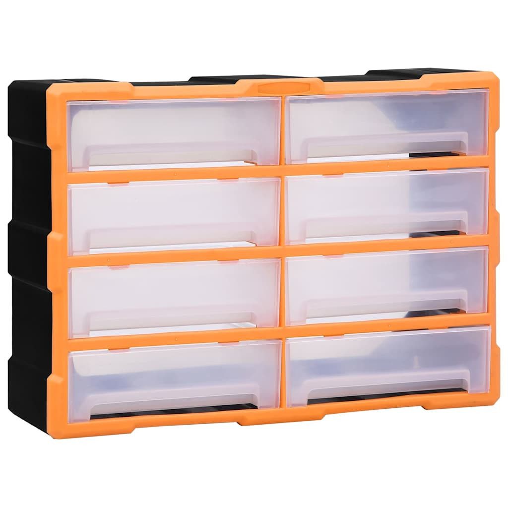 furnicato Werkzeugschrank Schubladen-Organizer 52x16x37 cm Orange-Schwarz (1-St) Transparente Sichtlagerbox mit Wandmontage für dein Werkzeug