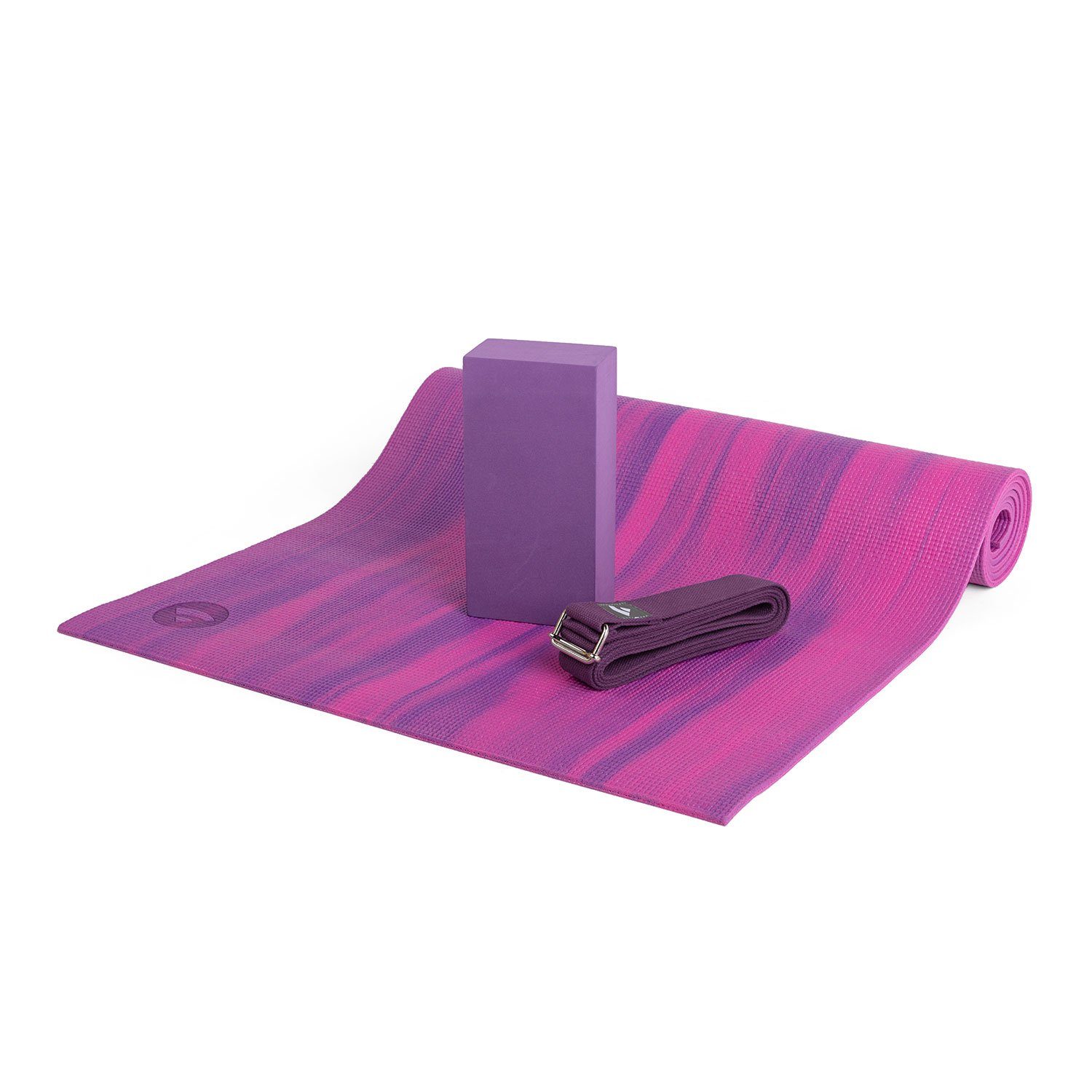 bodhi Yogamatte Yoga Set GANGES Yogamatte mit Block & Gurt lila/weiss