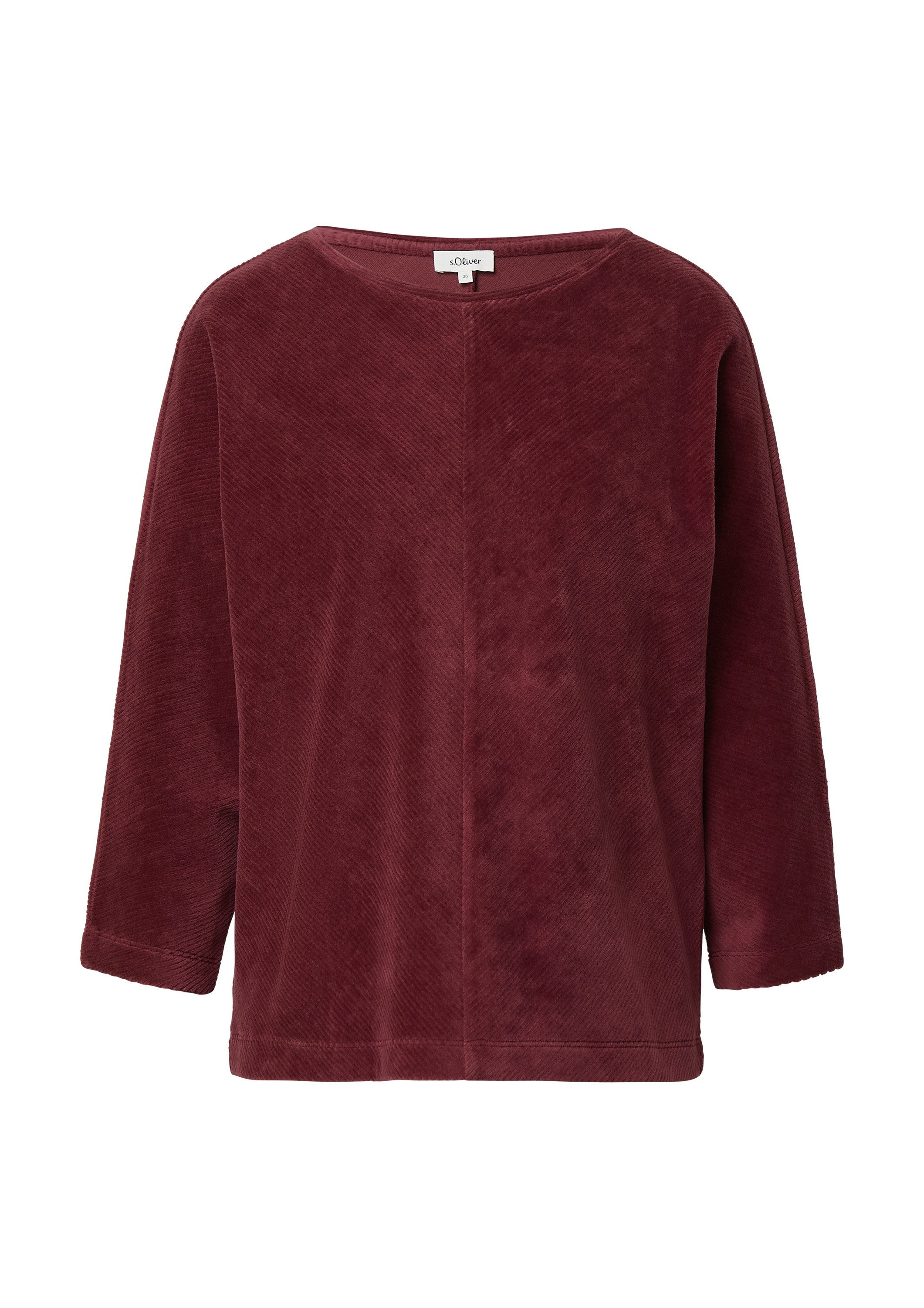 s.Oliver 3/4 Arm-Pullover Sweatshirt Cord-Shirt mit Teilungsnaht und Fleder günstig online kaufen