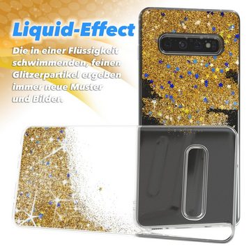 EAZY CASE Handyhülle Liquid Glittery Case für Samsung Galaxy S10 Plus 6,4 Zoll, Durchsichtig Back Case Handy Softcase Silikonhülle Glitzer Cover Gold