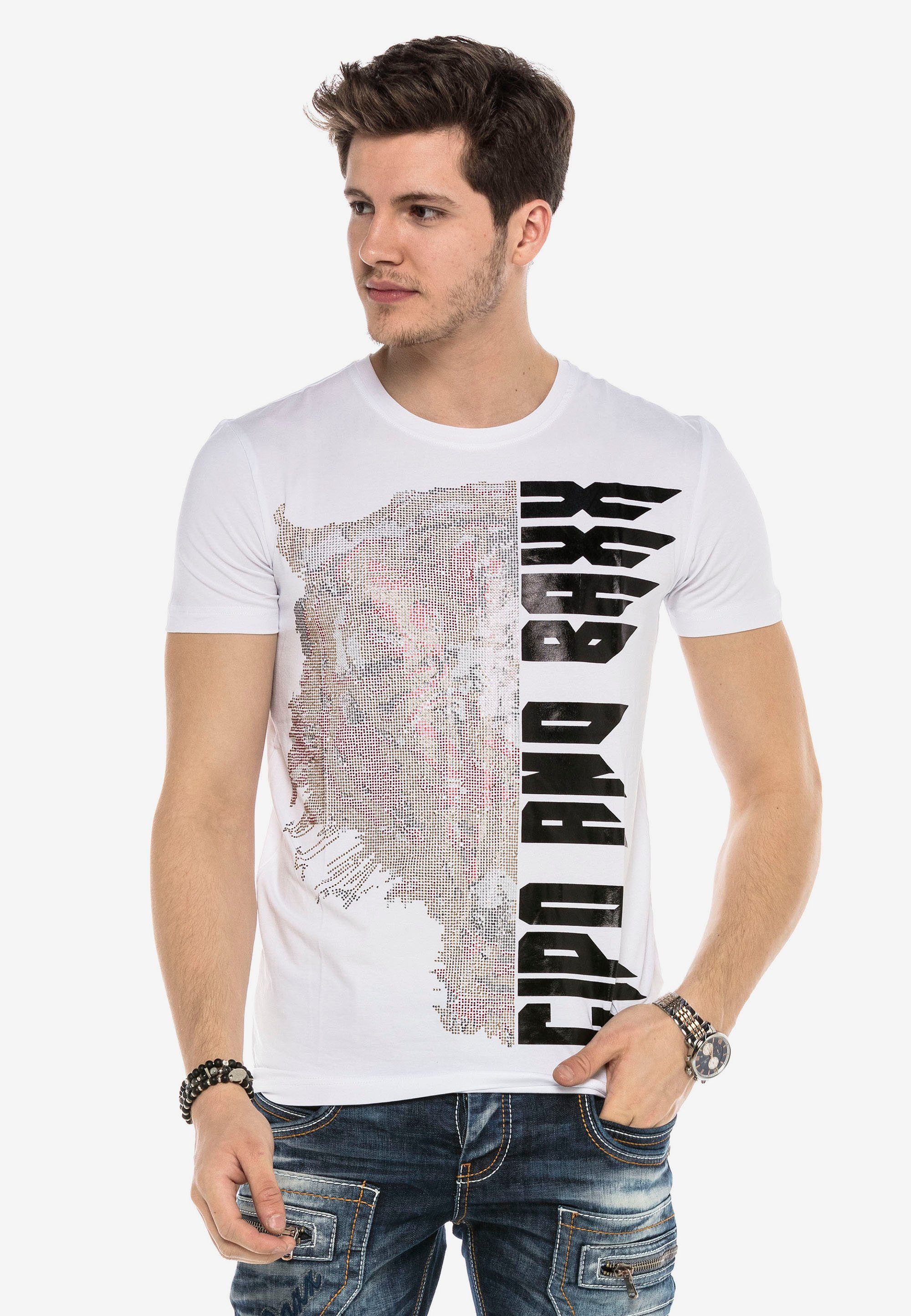 Cipo & Baxx T-Shirt mit Pailletten-Besatz weiß