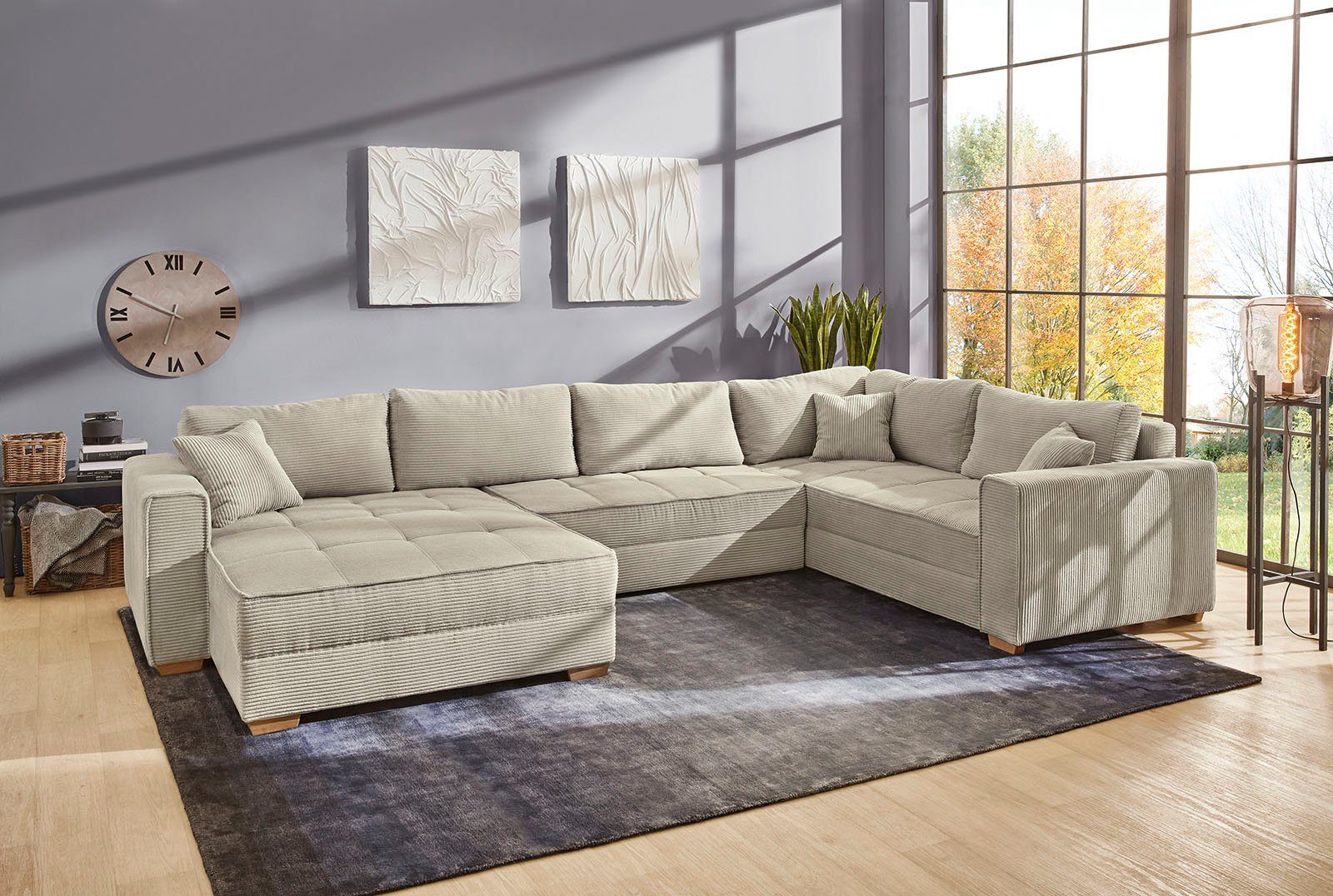 Jockenhöfer Gruppe Wohnlandschaft Brixen U-Form, B: 379 cm, mit Bettfunktion, Bettkasten & Zierkissen