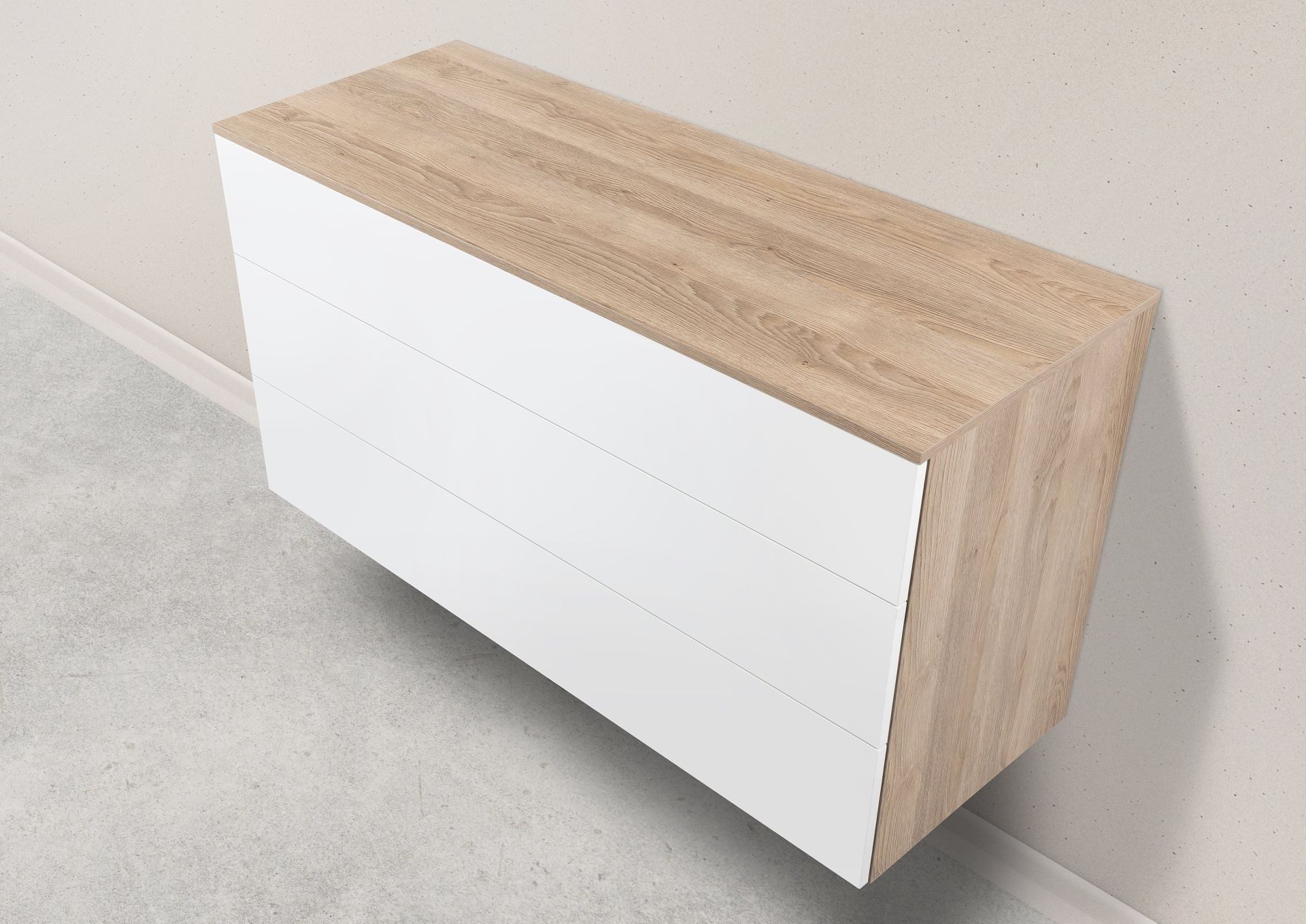 Intarbad Sideboard Design Kommode mit 3 x Auszug mit Push-to-Open Funktion, wandhängend (80 oder 120 cm Breite, Höhe 75 cm, Tiefe 45 cm mit Softclose, Holz-/ Lackdekore, feuchtigkeitsresistent, Null-Sicht-Fuge), Doppelwandige Metallauszüge, Vormontierte Lieferung, Made in Germany