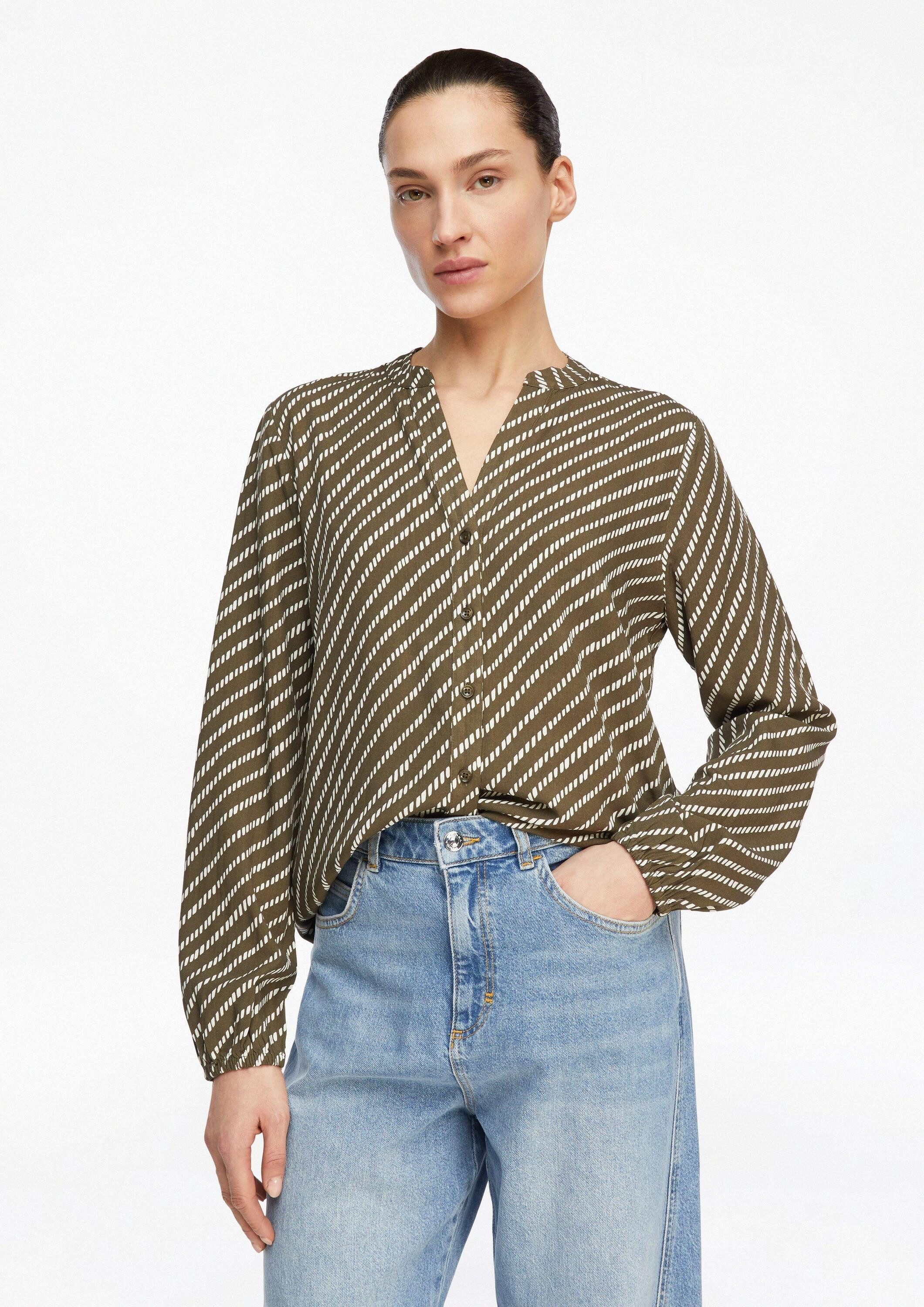 comma Langarmbluse Bluse Viskosebluse mit All-over-Print