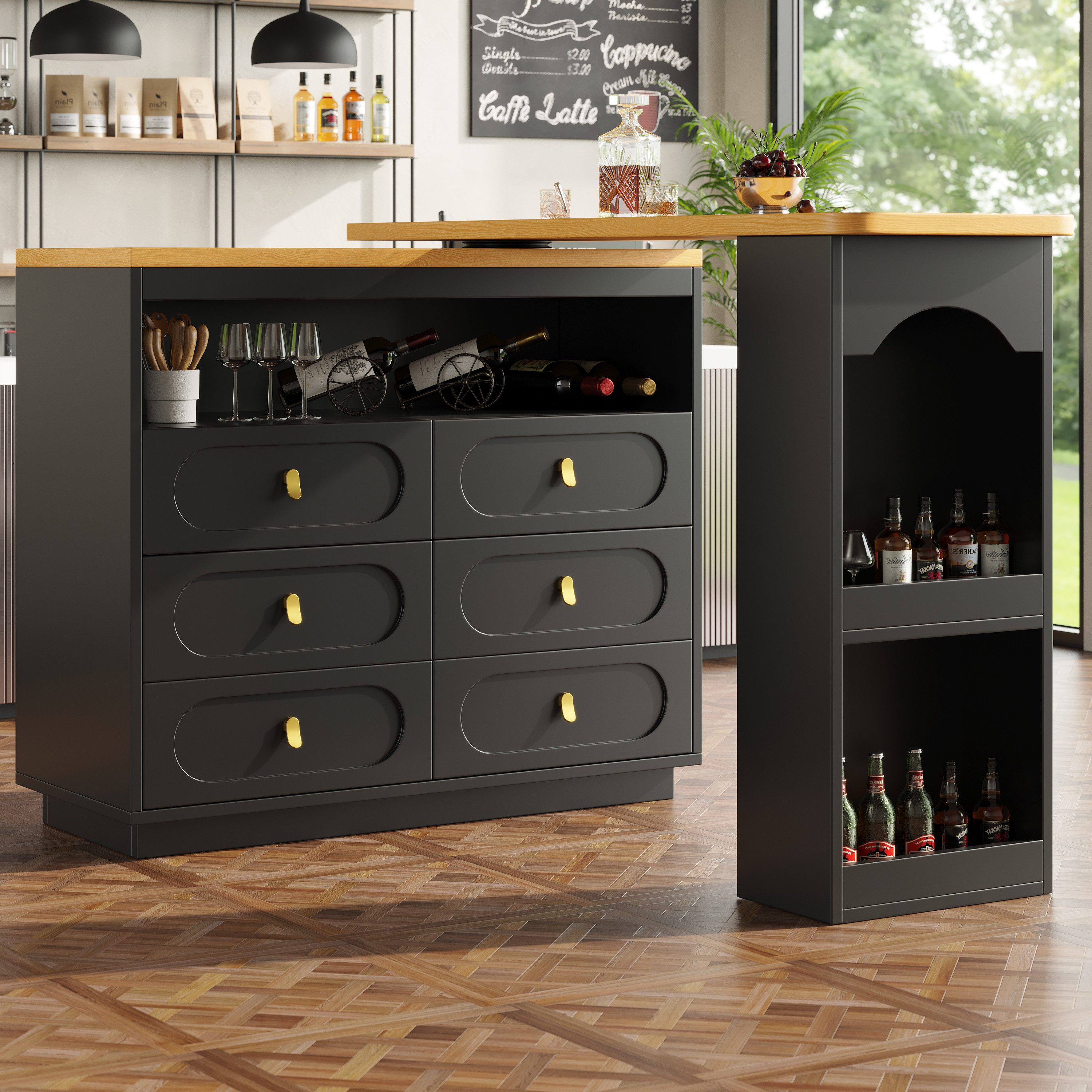 OKWISH Bartisch Ausziehbarer Kücheninsel,mit Stauraum (Moderner günstig online kaufen
