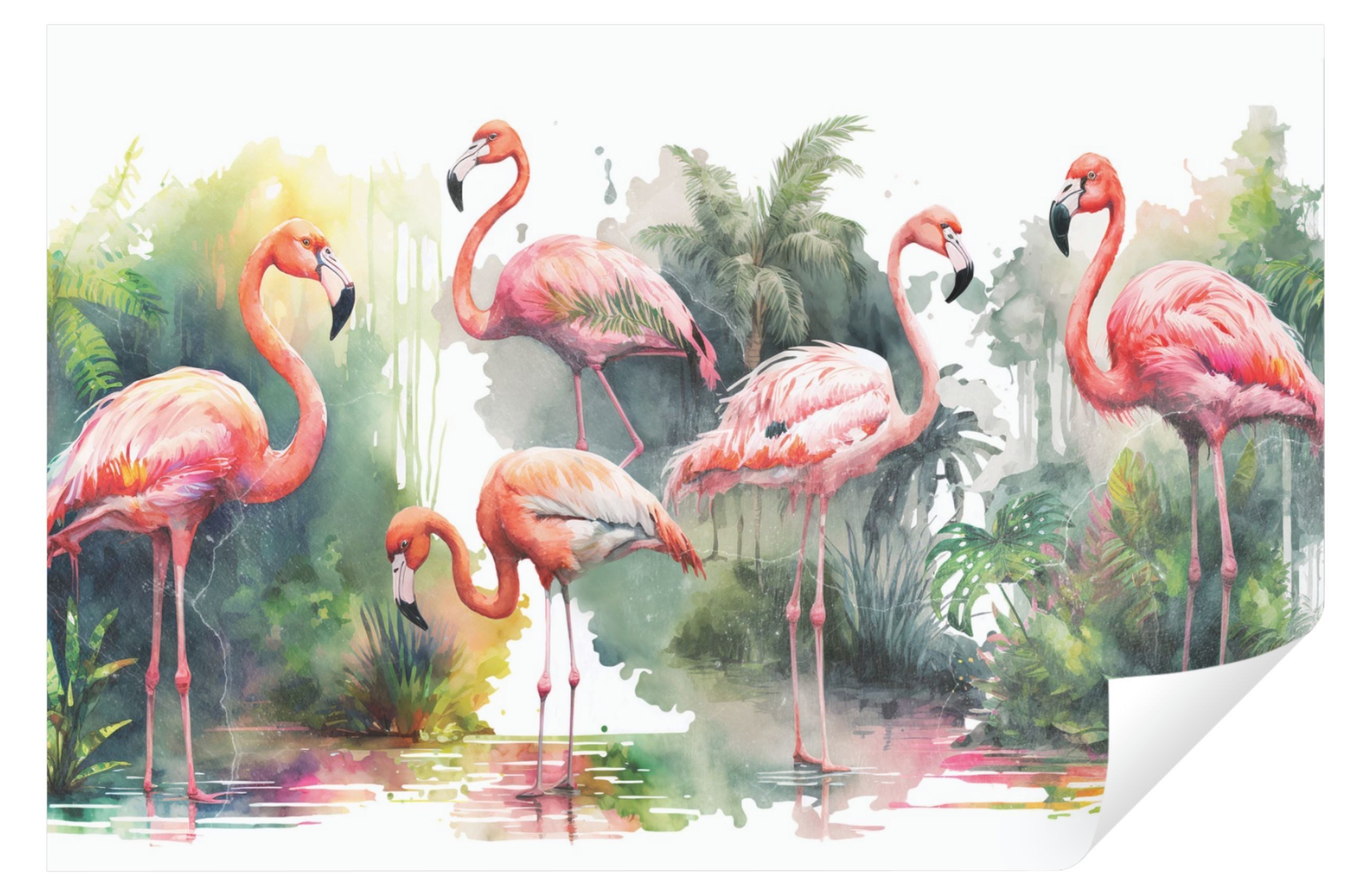 Wallarena Fototapete Flamingo Dschungel Vogel Gemalt günstig online kaufen