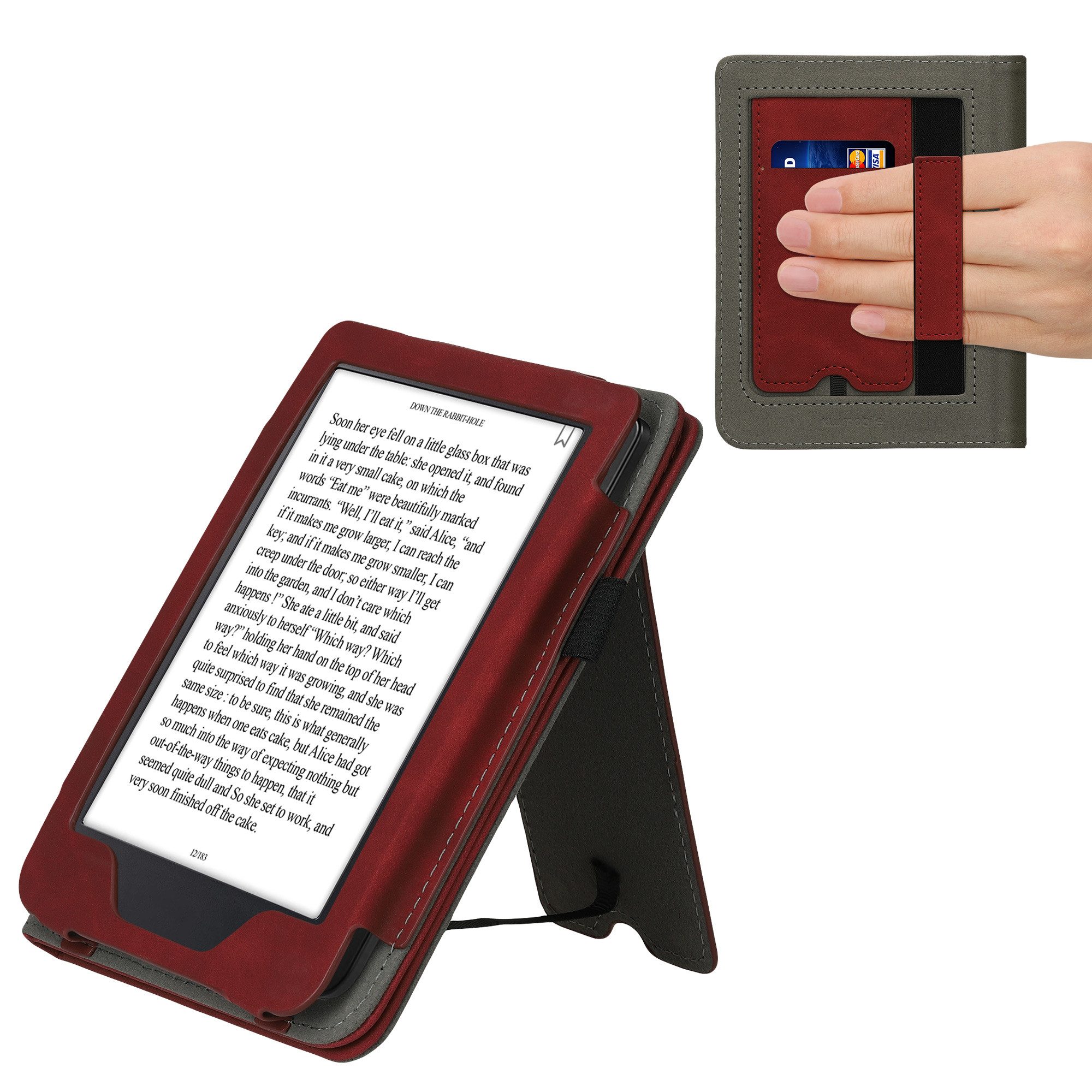 kwmobile E-Reader-Hülle Schutzhülle für Kobo Clara 2E / Tolino Shine 4, Handschlaufe - Cover Herz Brush Design