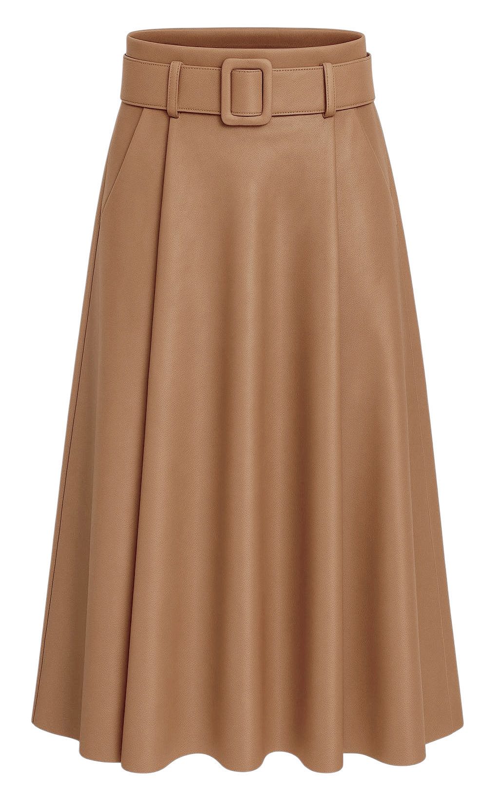 Mississhop Lederimitatrock Damen A-Linien Rock mit Gürtel – Kunstleder M.401