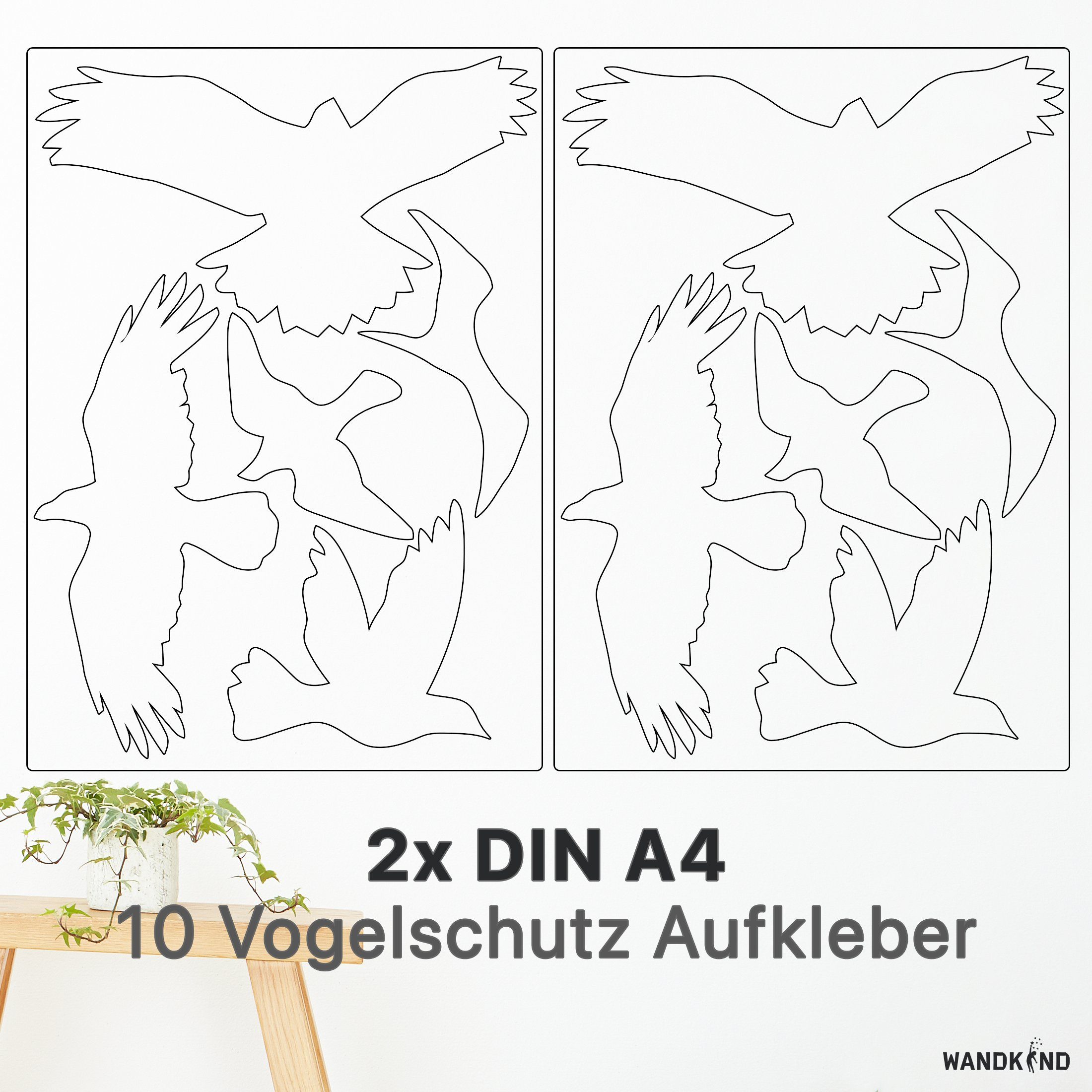 WANDKIND Aufkleber Vogelschutz und Fensterschutz - 10 Sticker - Schutz vor Vogelschlag, Selbstklebend