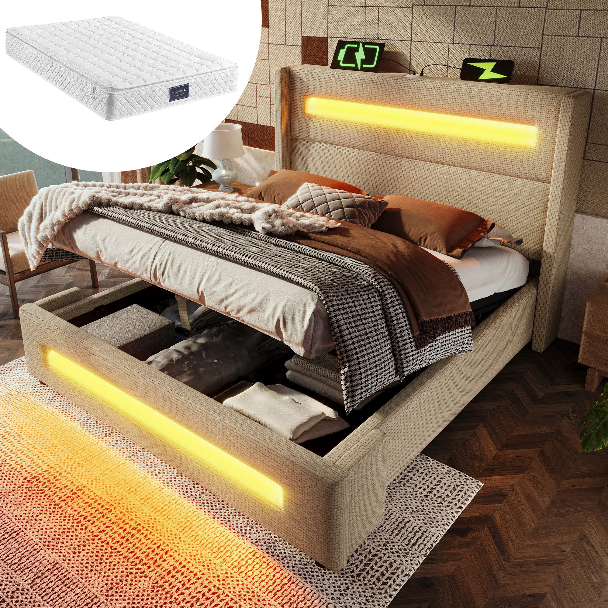 HAUSS SPOLE Polsterbett 140x200cm mit LED, günstig online kaufen